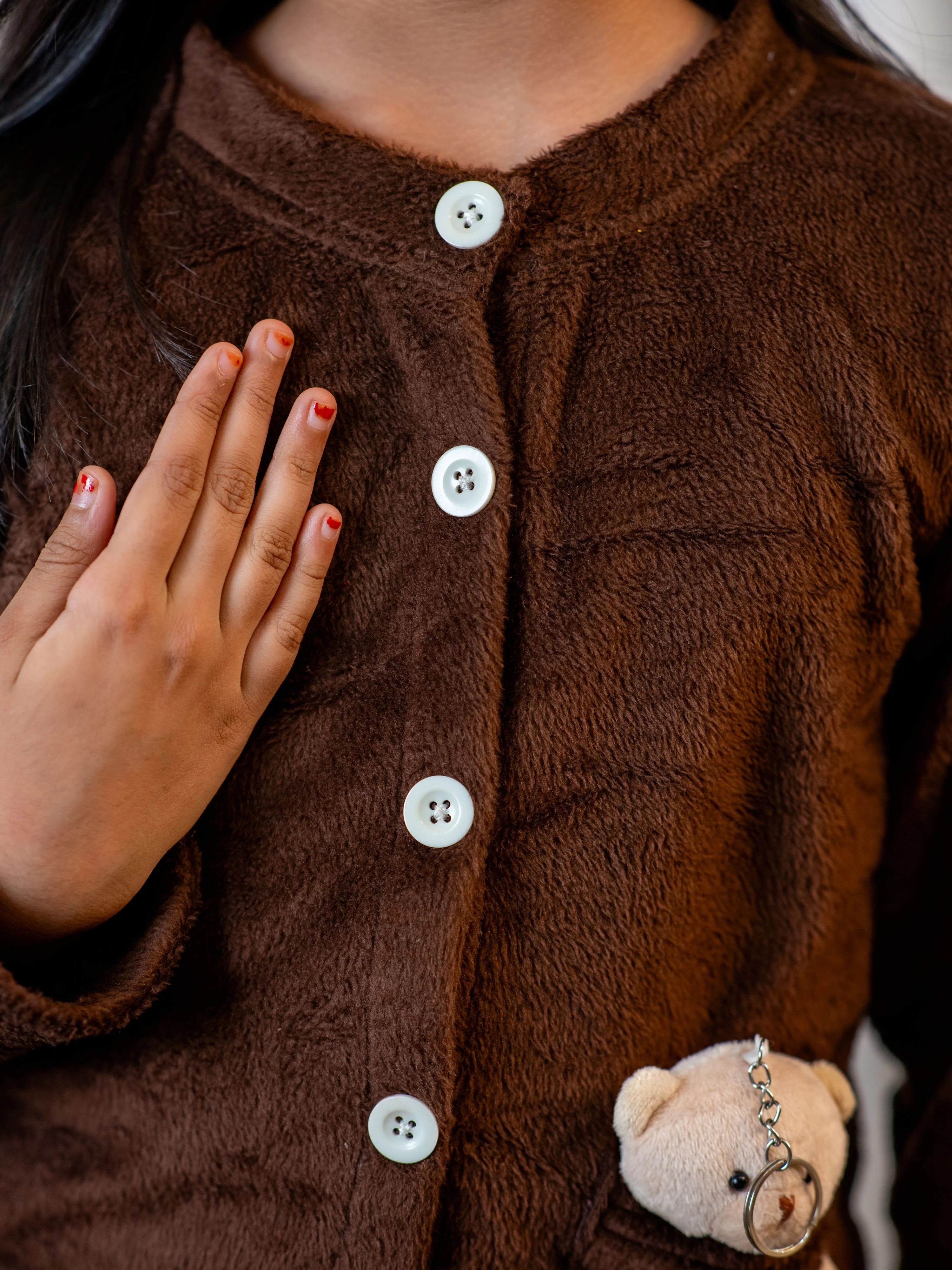Brown Super Soft Kids Unisex Woollen Cardigan Set With Teddy - Image 4