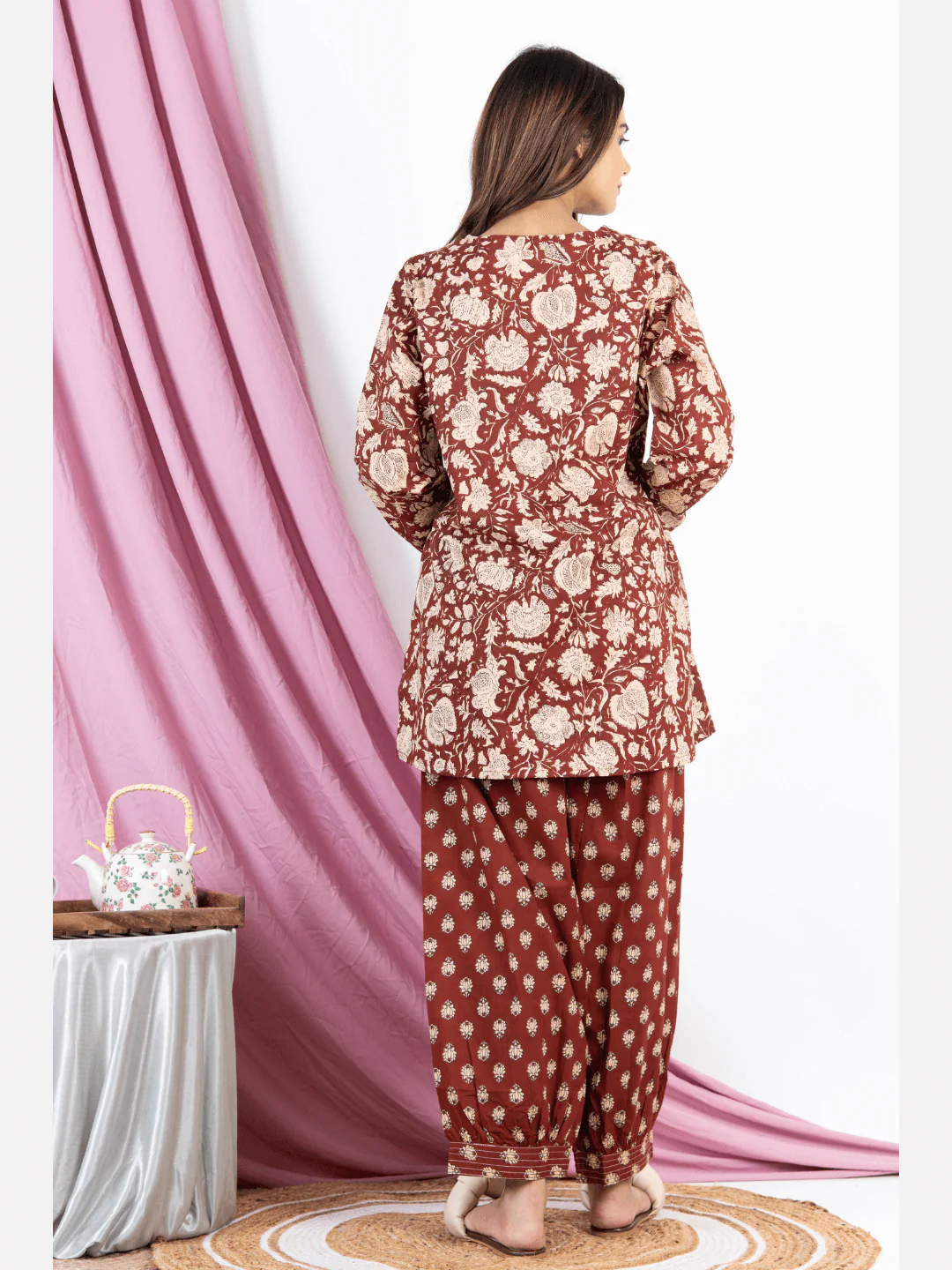 Brown V Neck Cotton Loungewear - Image 7