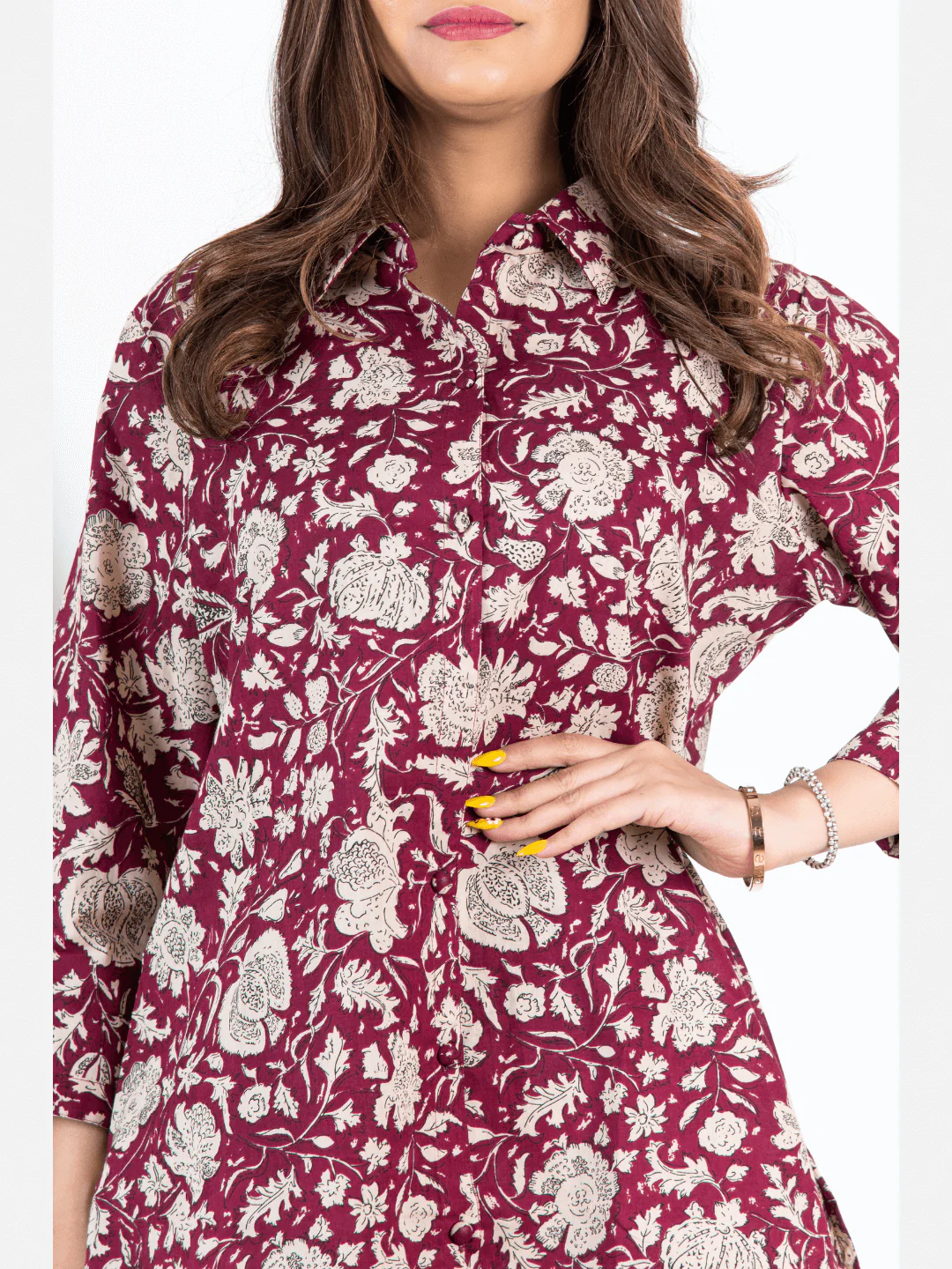 Burgundy Pure Cotton Collared Loungewear - Image 5