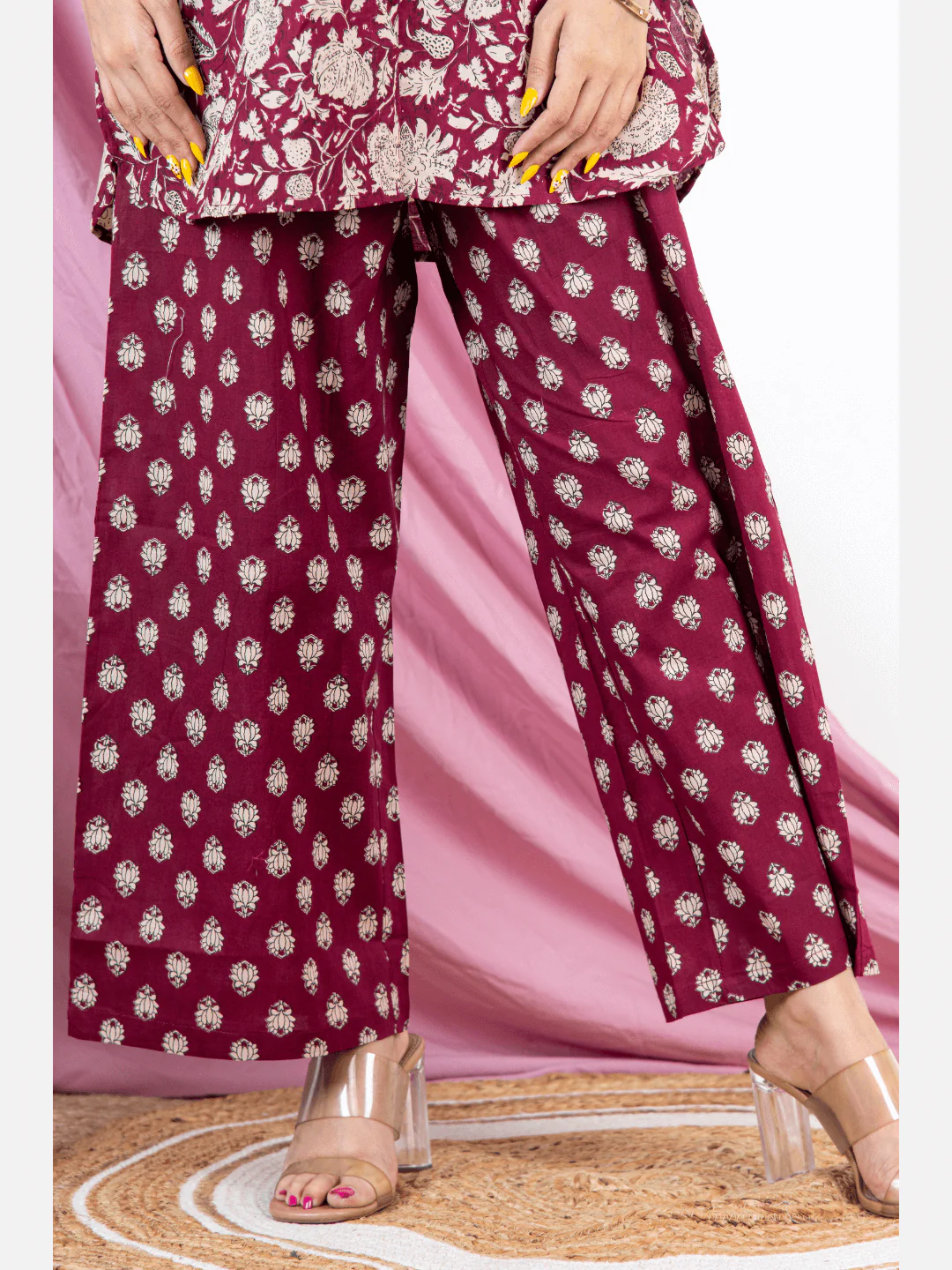 Burgundy Pure Cotton Collared Loungewear - Image 7