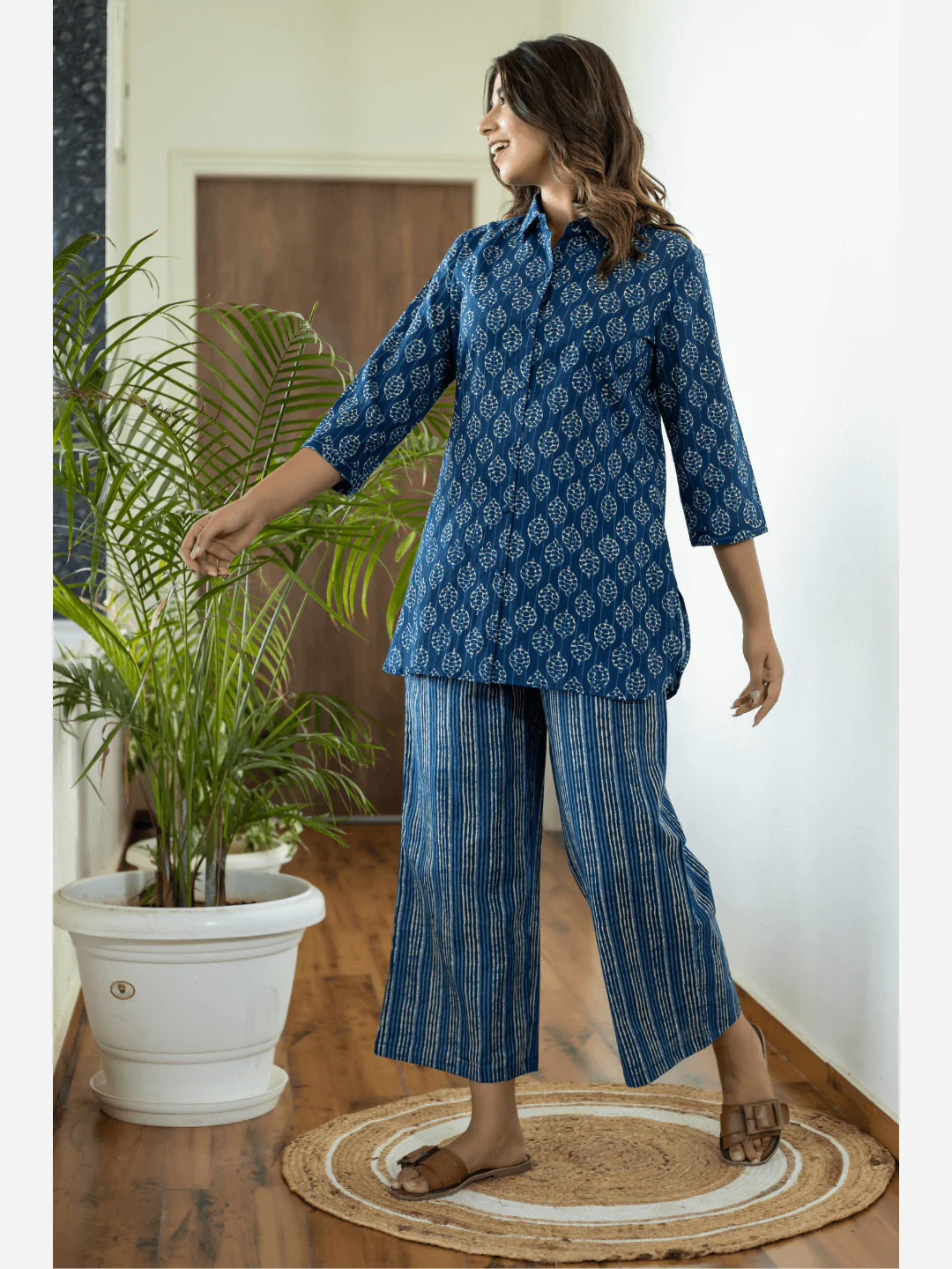 Stripe Patti Collared Cotton Loungewear - Image 6