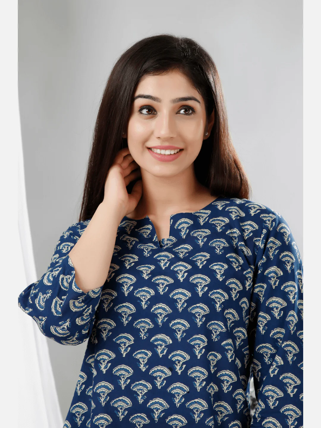 Blue Hand Block Printed Pure Cotton Lounge Wear - Image 2