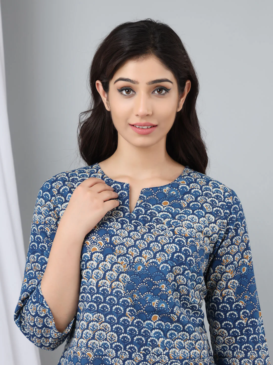 Indigo/Beige Pure Cotton Lounge Wear - Image 7