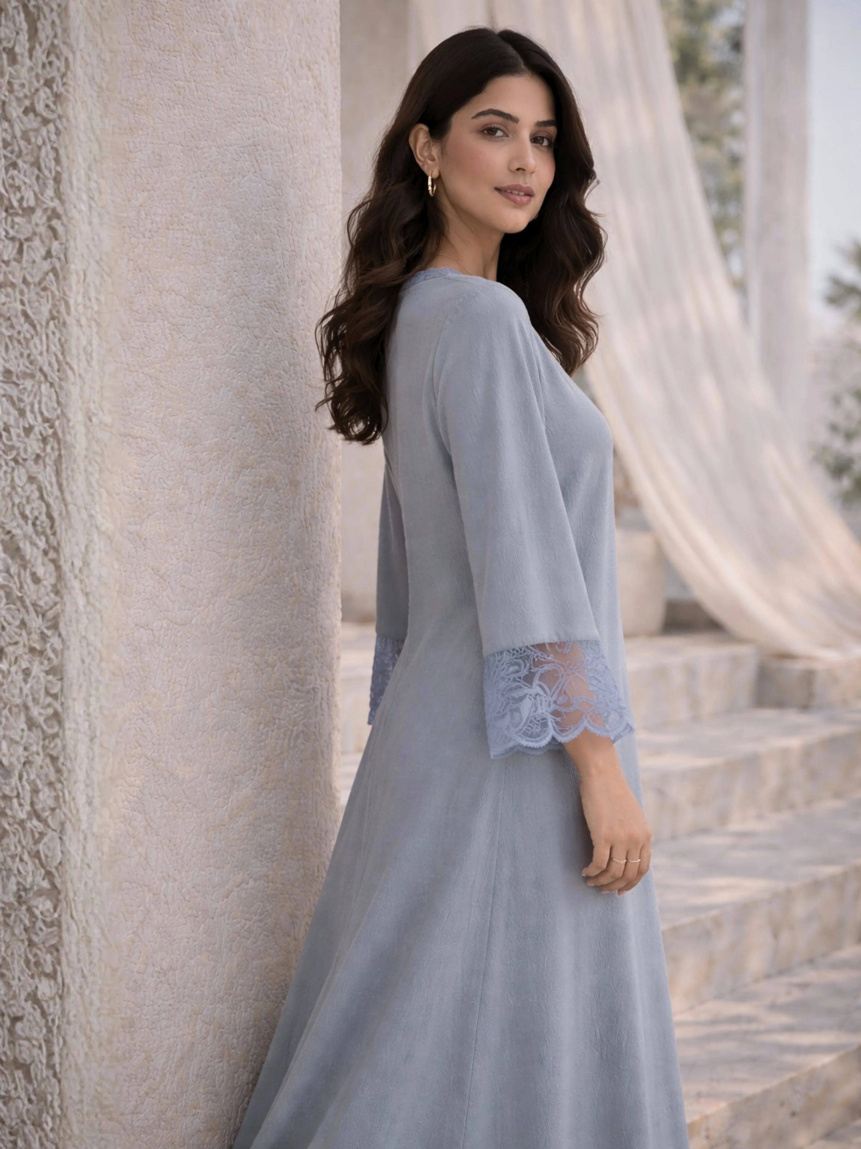 Pegion Blue Soft Crepe V-Neck Maxi - Image 4