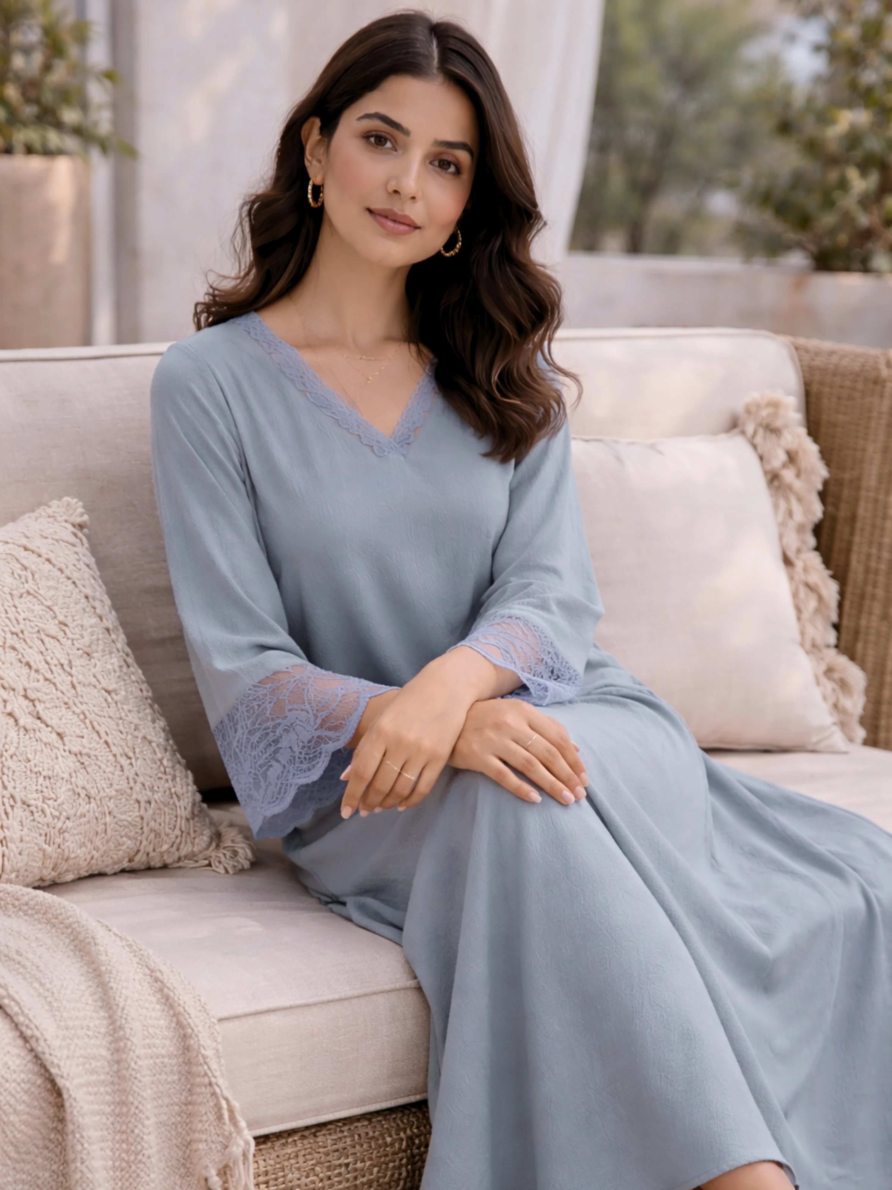 Pegion Blue Soft Crepe V-Neck Maxi - Image 5