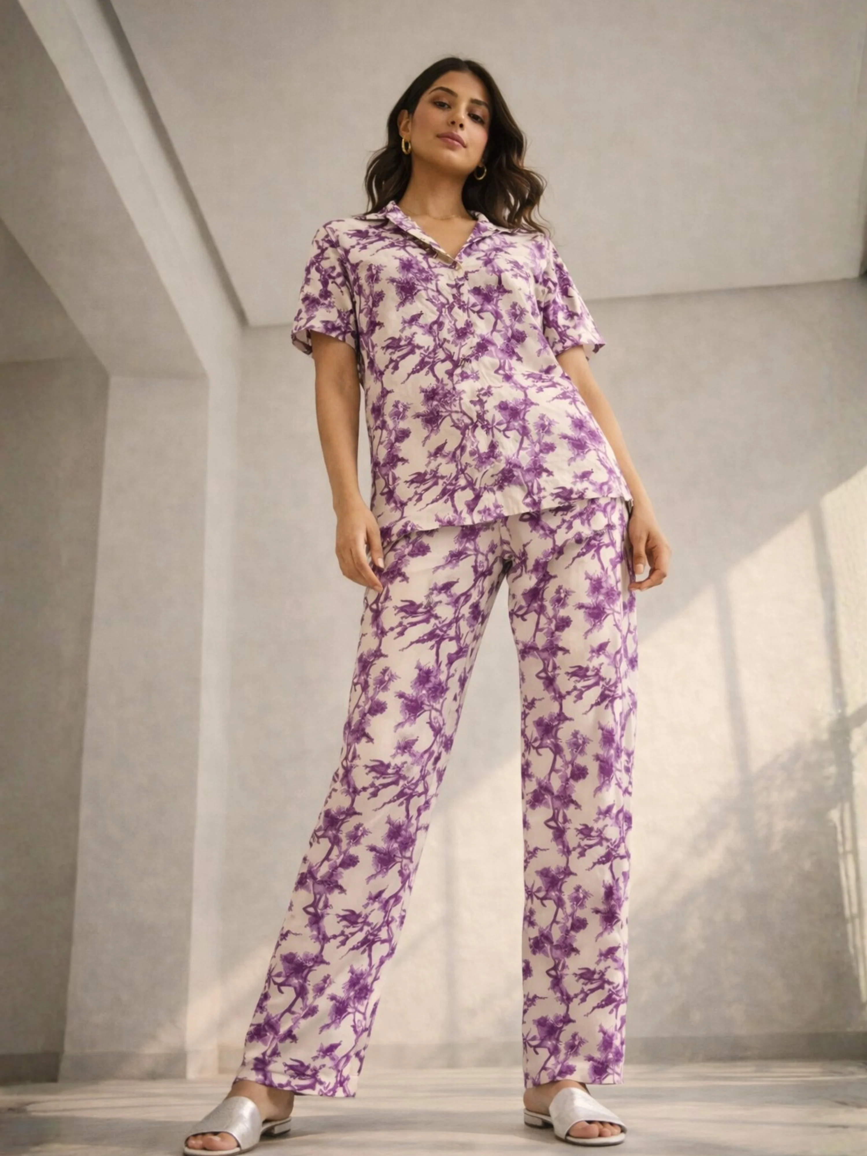 Tropical Royal Plum Short Sleeve Co-Ord Set - Image 2
