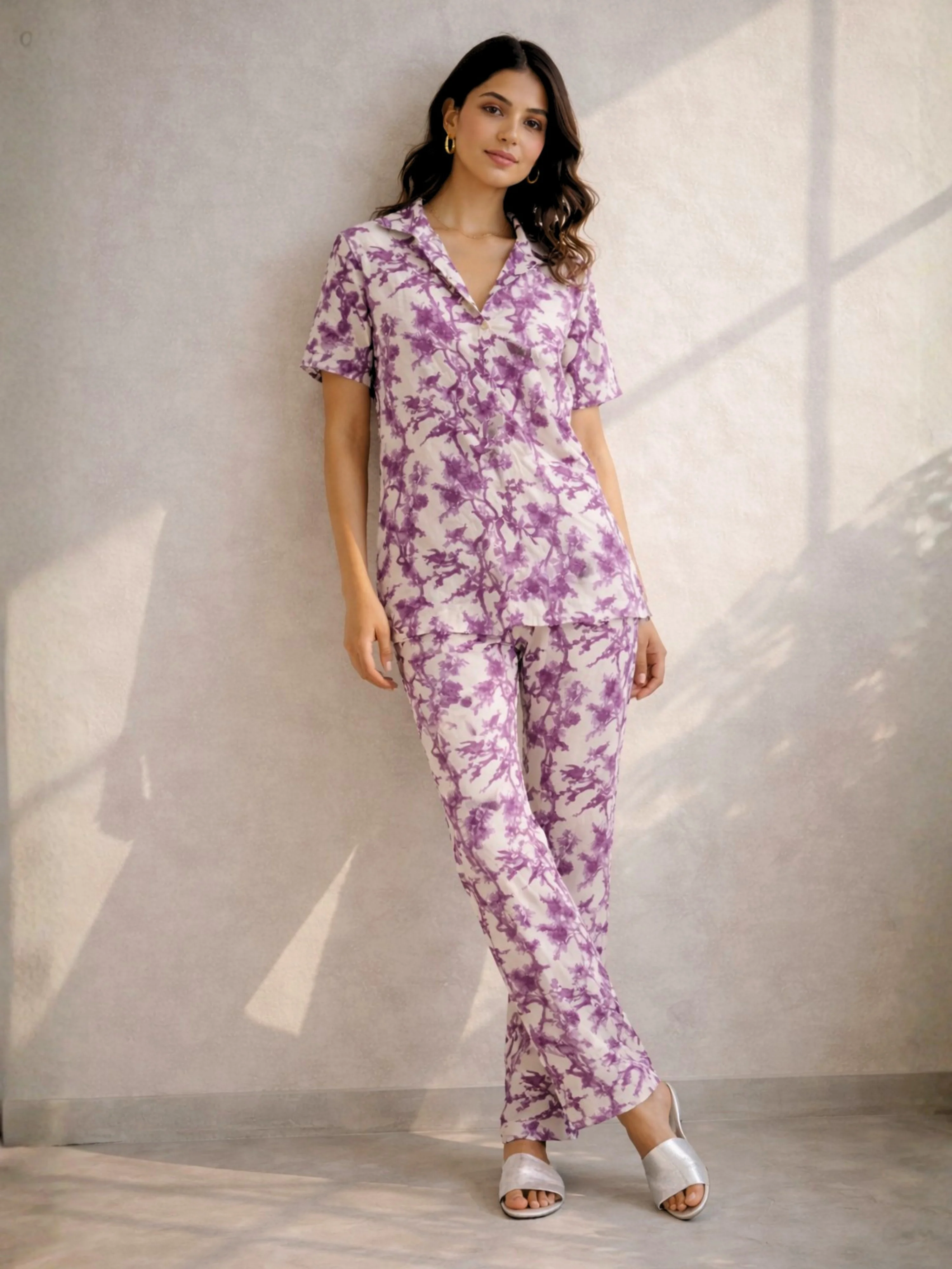 Tropical Royal Plum Short Sleeve Co-Ord Set - Image 3