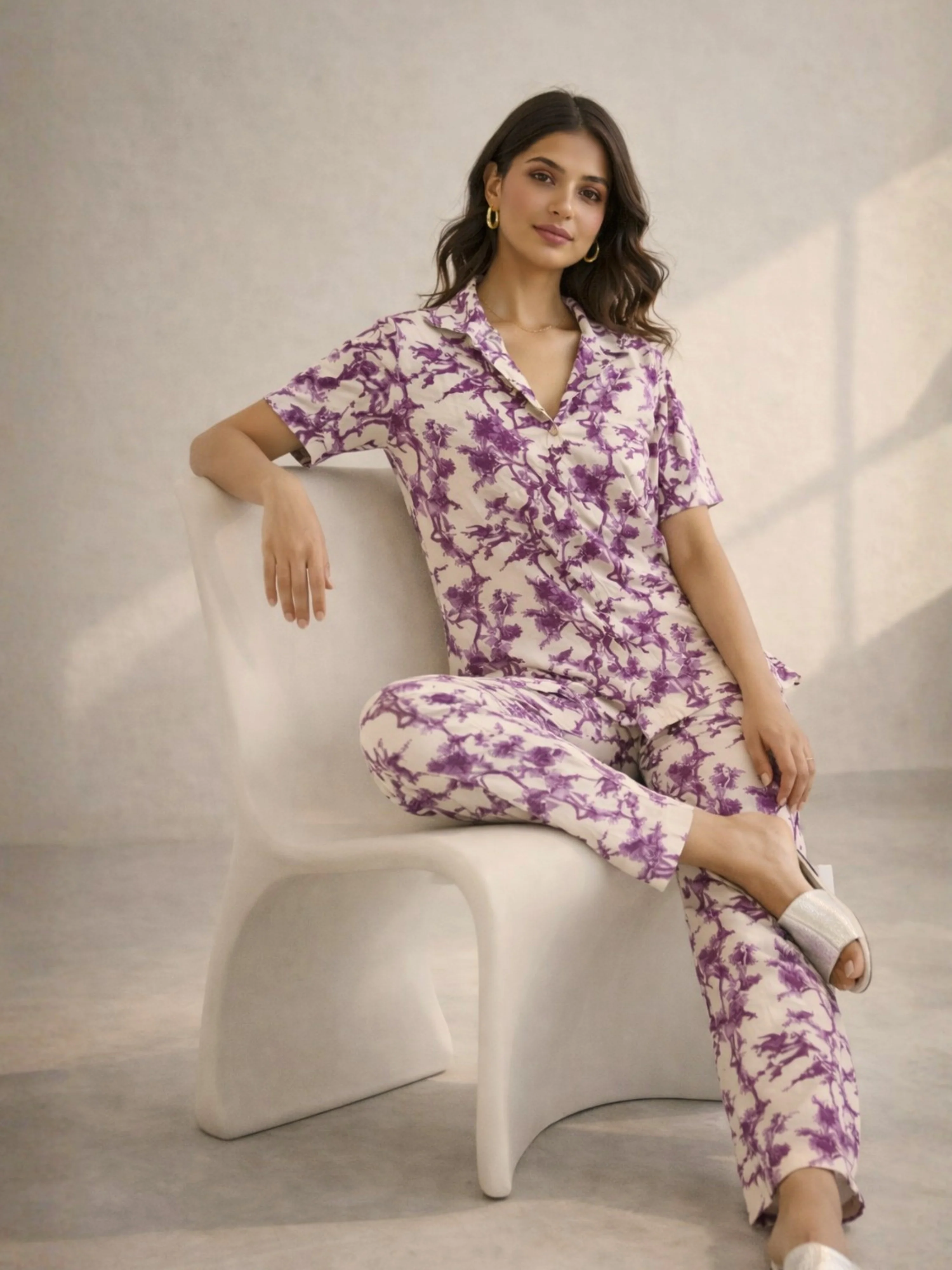 Tropical Royal Plum Short Sleeve Co-Ord Set - Image 4
