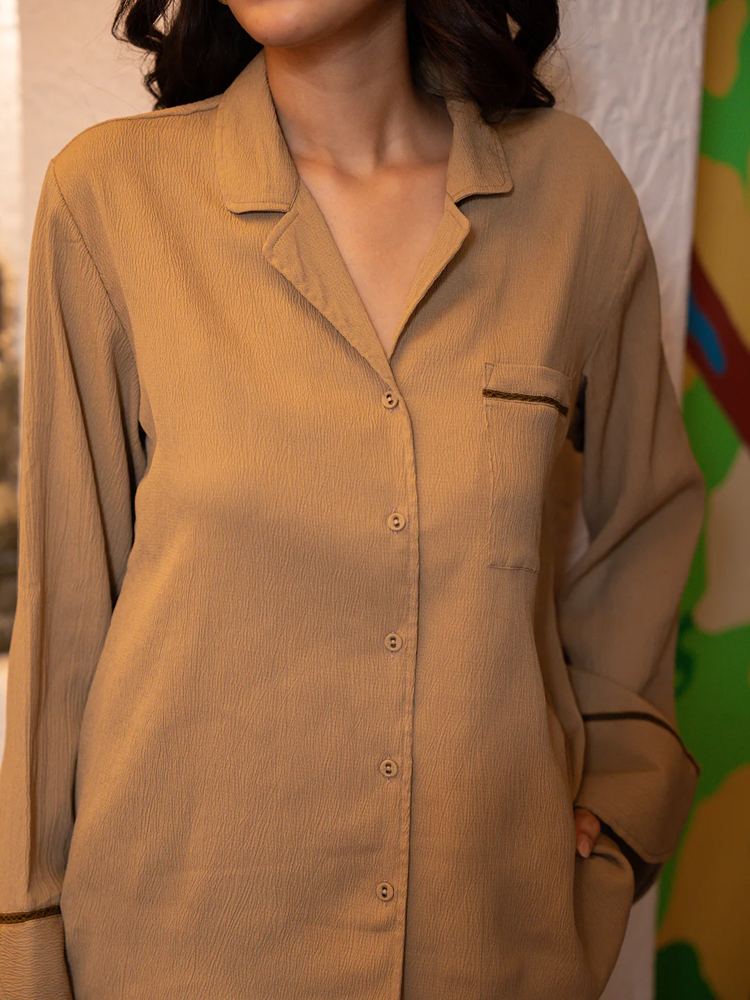 Cocoa Brown Soft Crepe Night Suit - Image 12