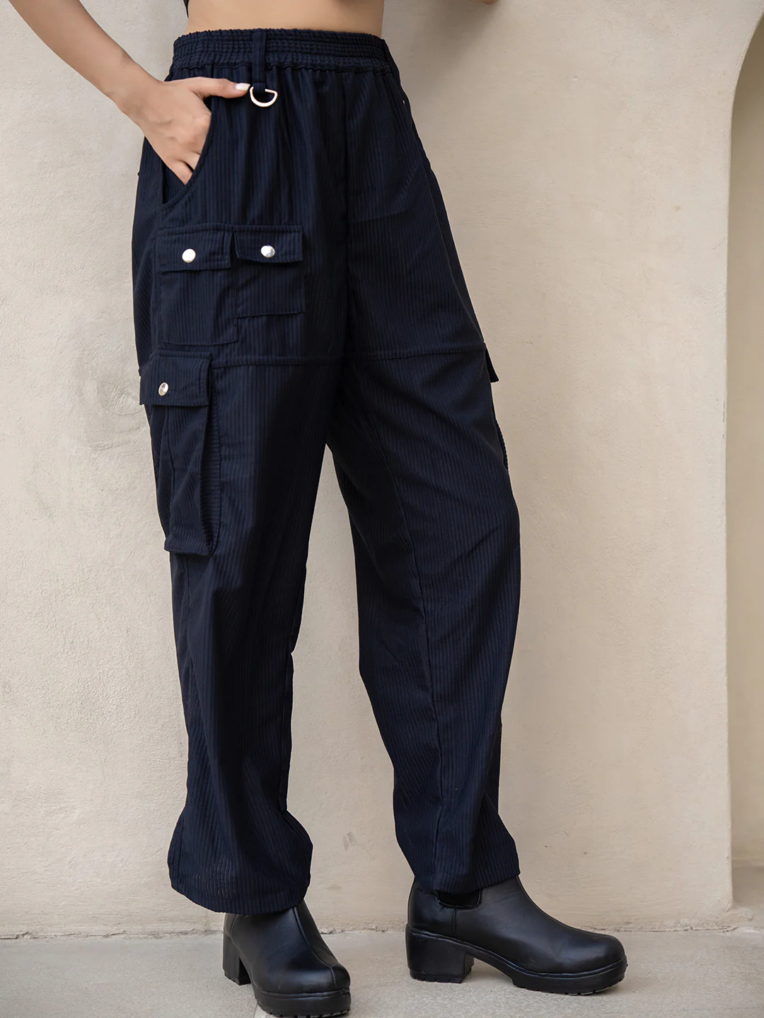 Corduroy Black Cargo Pants - Image 3