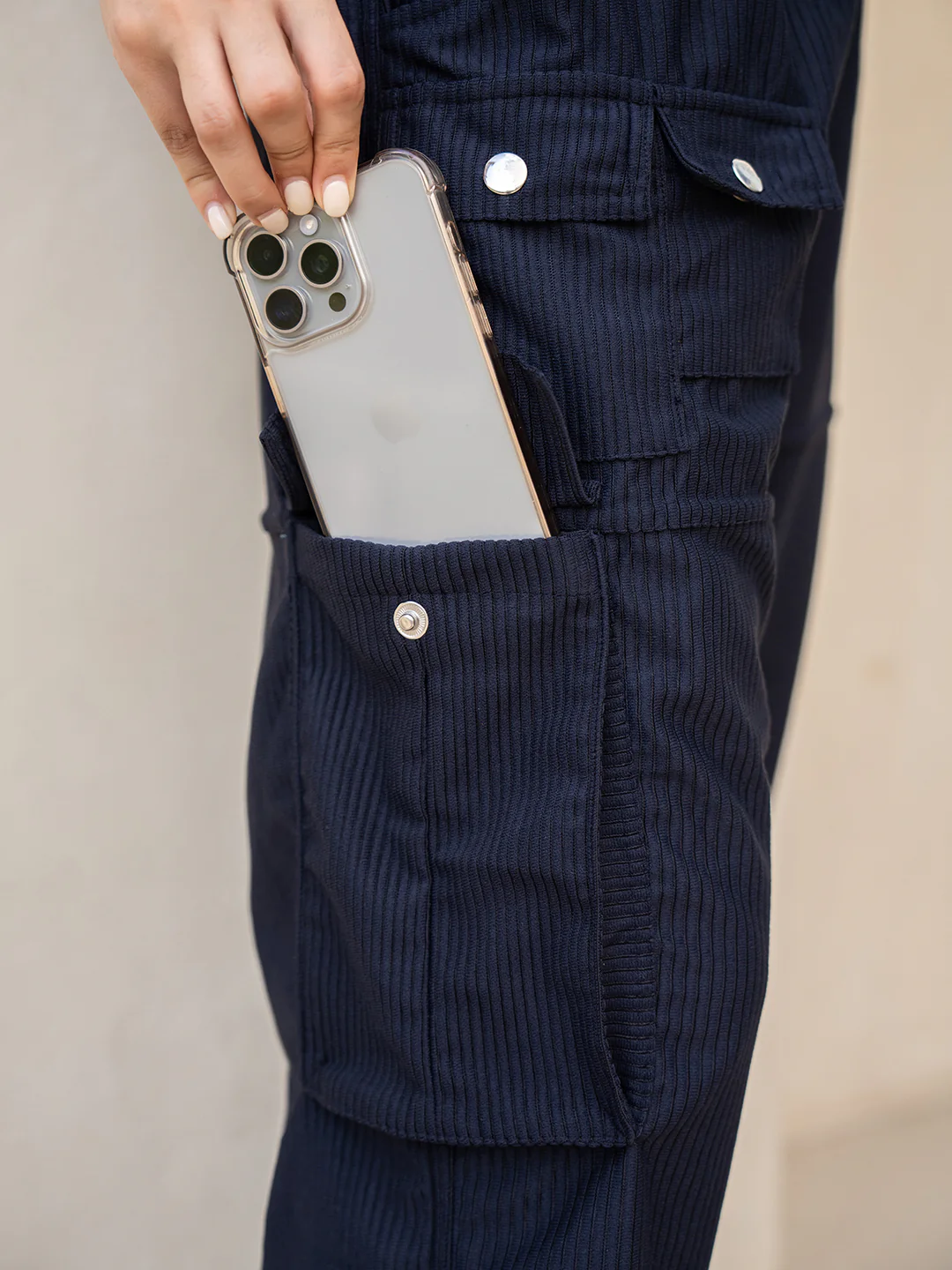 Corduroy Black Cargo Pants - Image 5