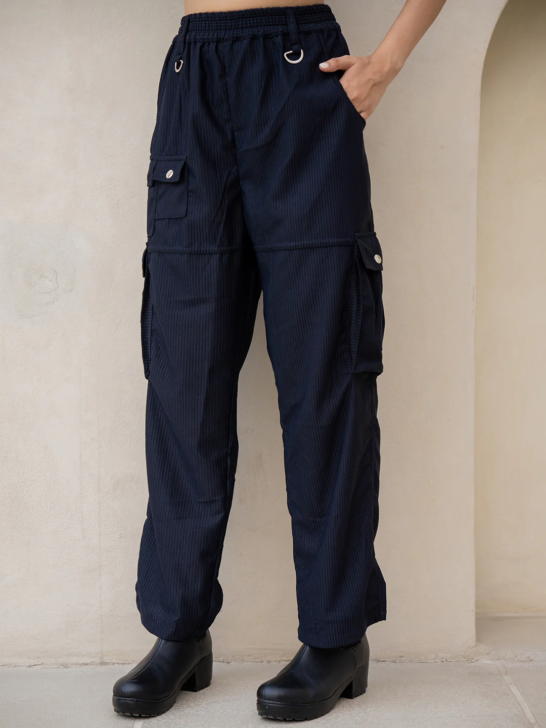 Corduroy Black Cargo Pants - Image 9