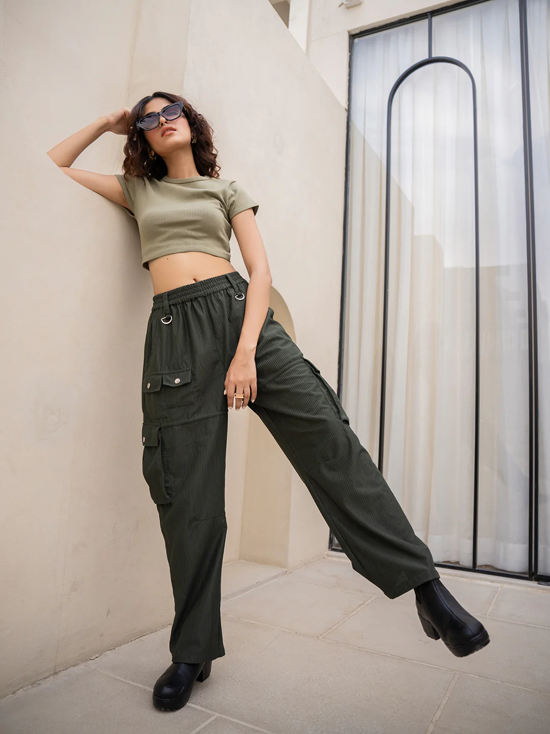 Corduroy Dark Green Cargo Pants - Image 11