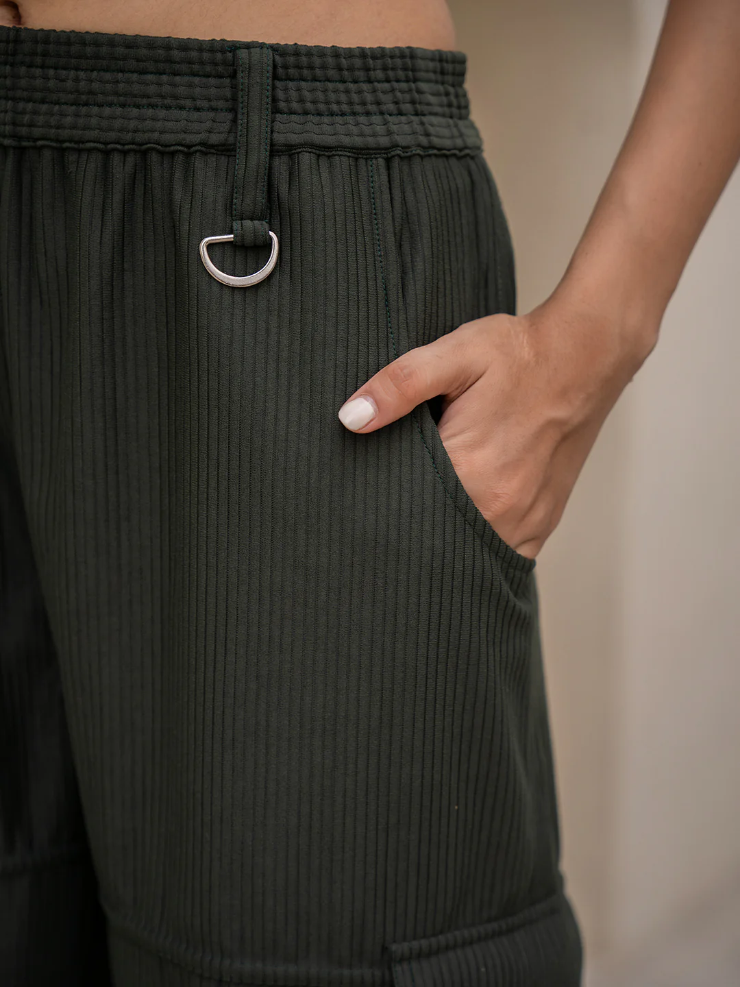 Corduroy Dark Green Cargo Pants - Image 5