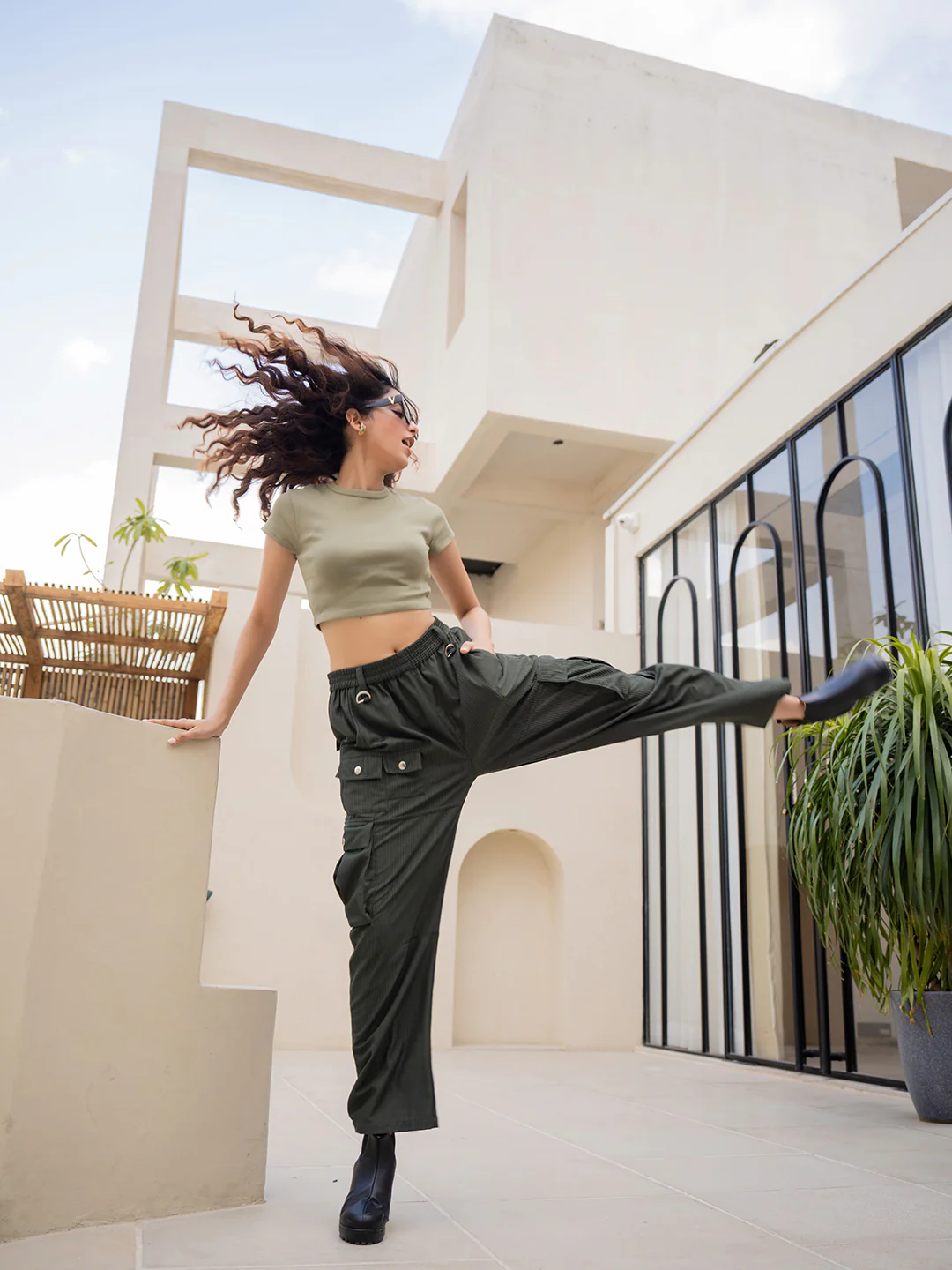 Corduroy Dark Green Cargo Pants - Image 6
