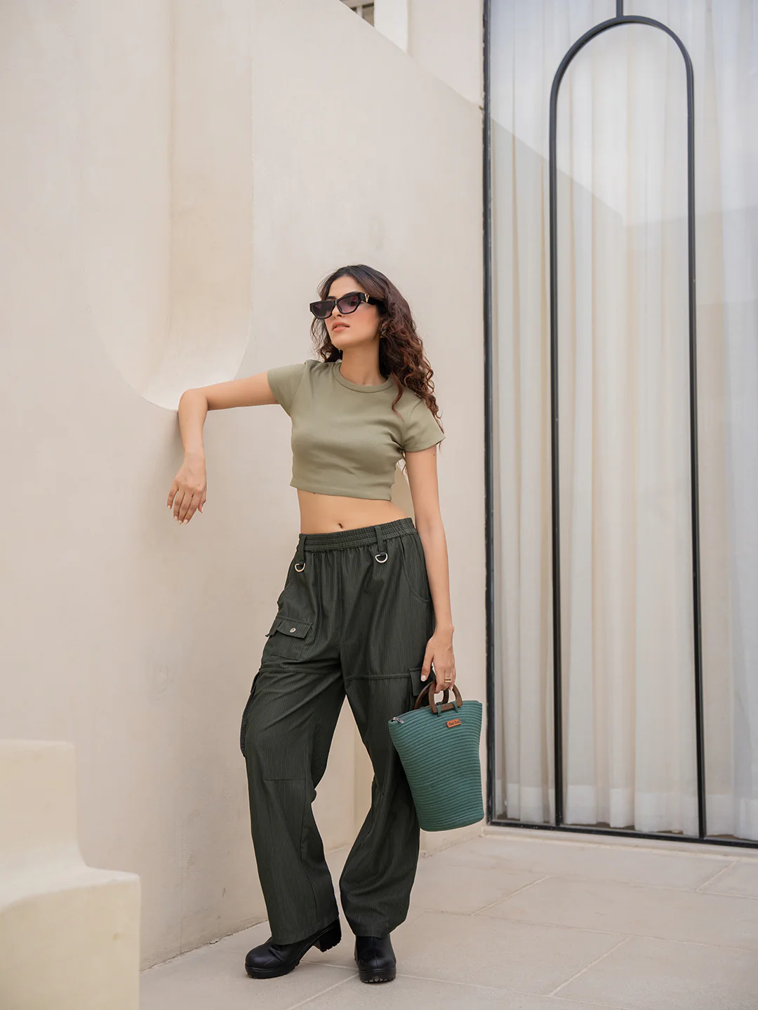 Corduroy Dark Green Cargo Pants - Image 9