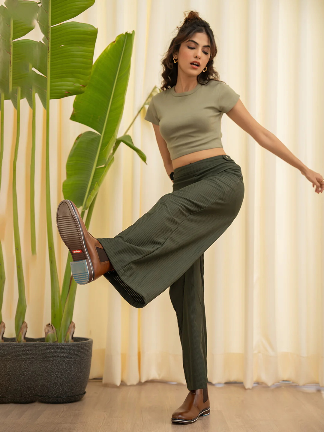 Corduroy Dark Green High Waist Pants - Image 10