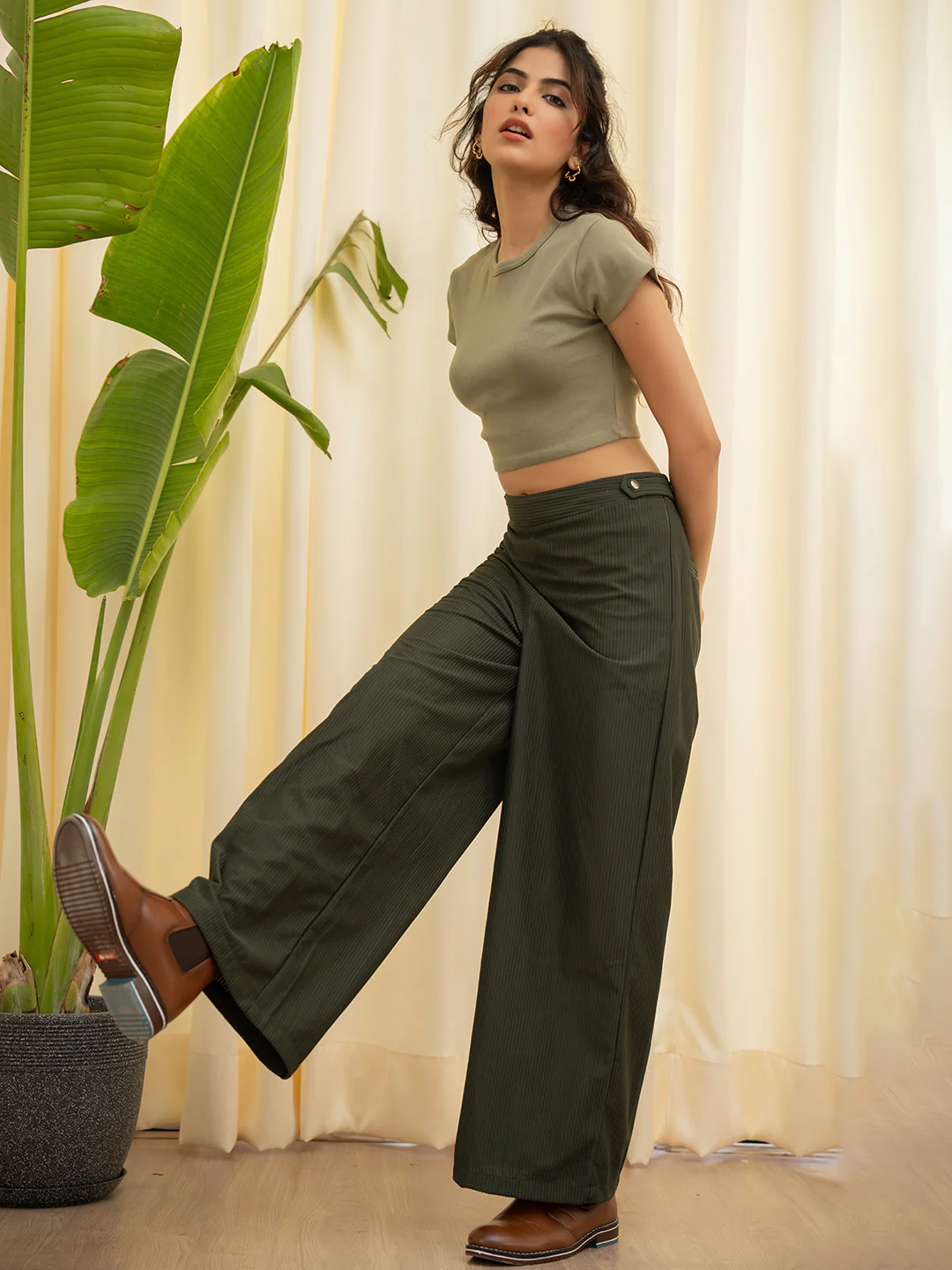 Corduroy Dark Green High Waist Pants - Image 12