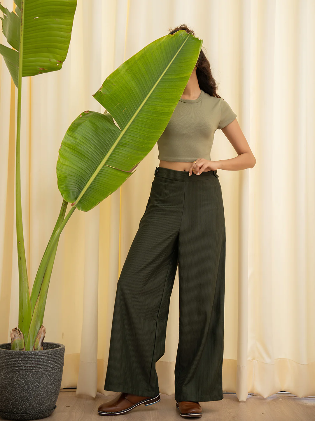 Corduroy Dark Green High Waist Pants - Image 4