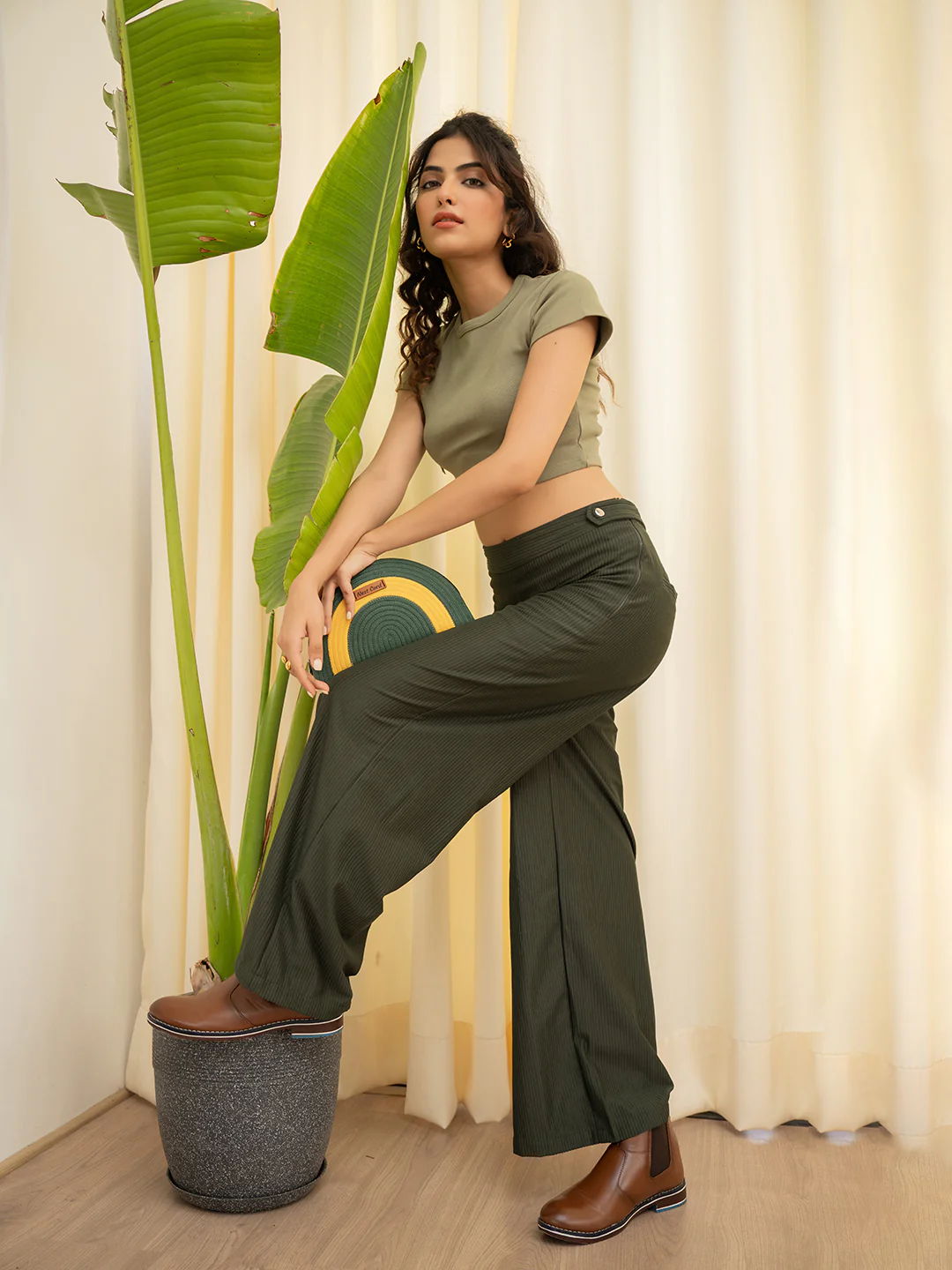 Corduroy Dark Green High Waist Pants - Image 6