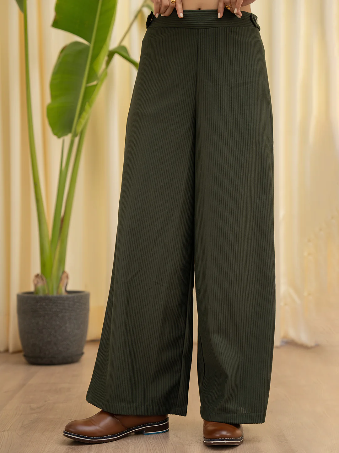 Corduroy Dark Green High Waist Pants - Image 8