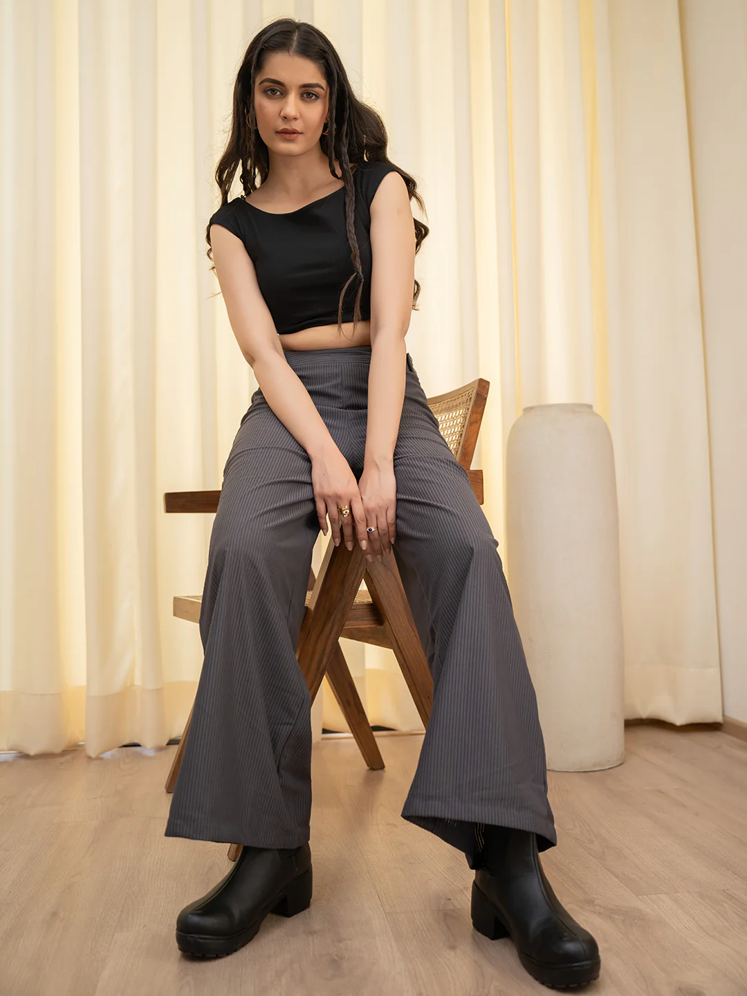 Corduroy Grey High Waist Pants - Image 7