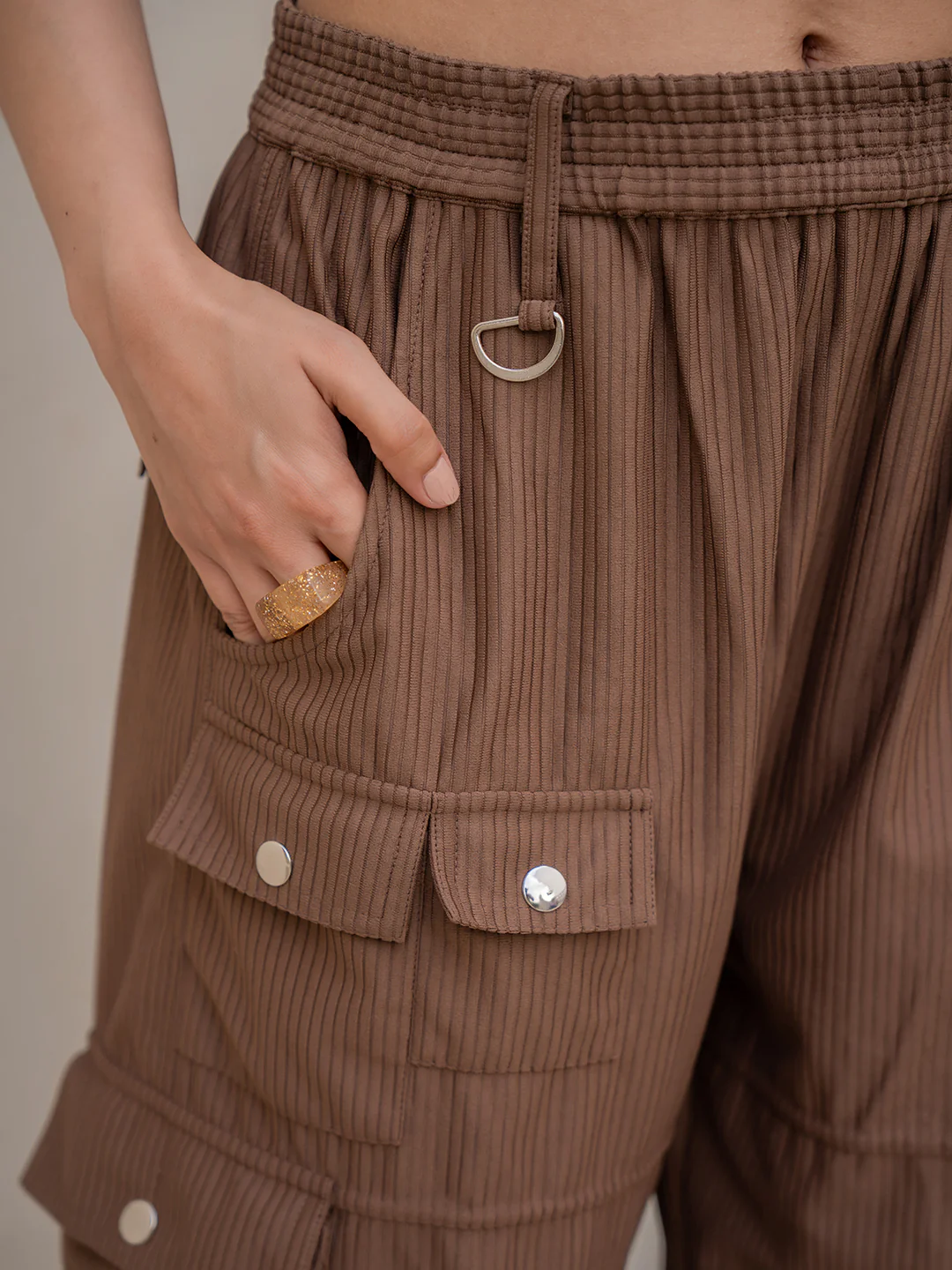 Corduroy Mocha Brown Cargo Pants - Image 6