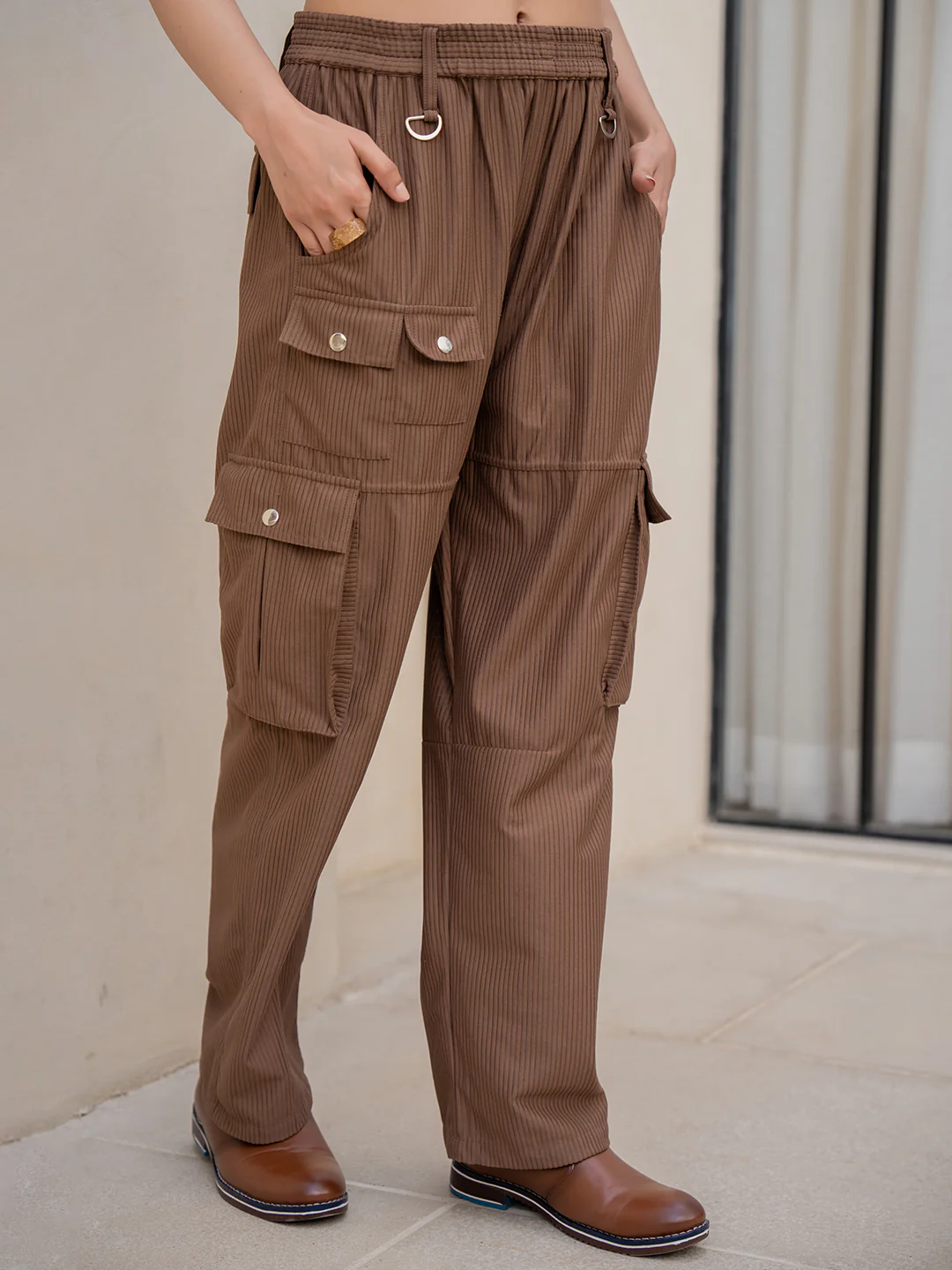 Corduroy Mocha Brown Cargo Pants - Image 7