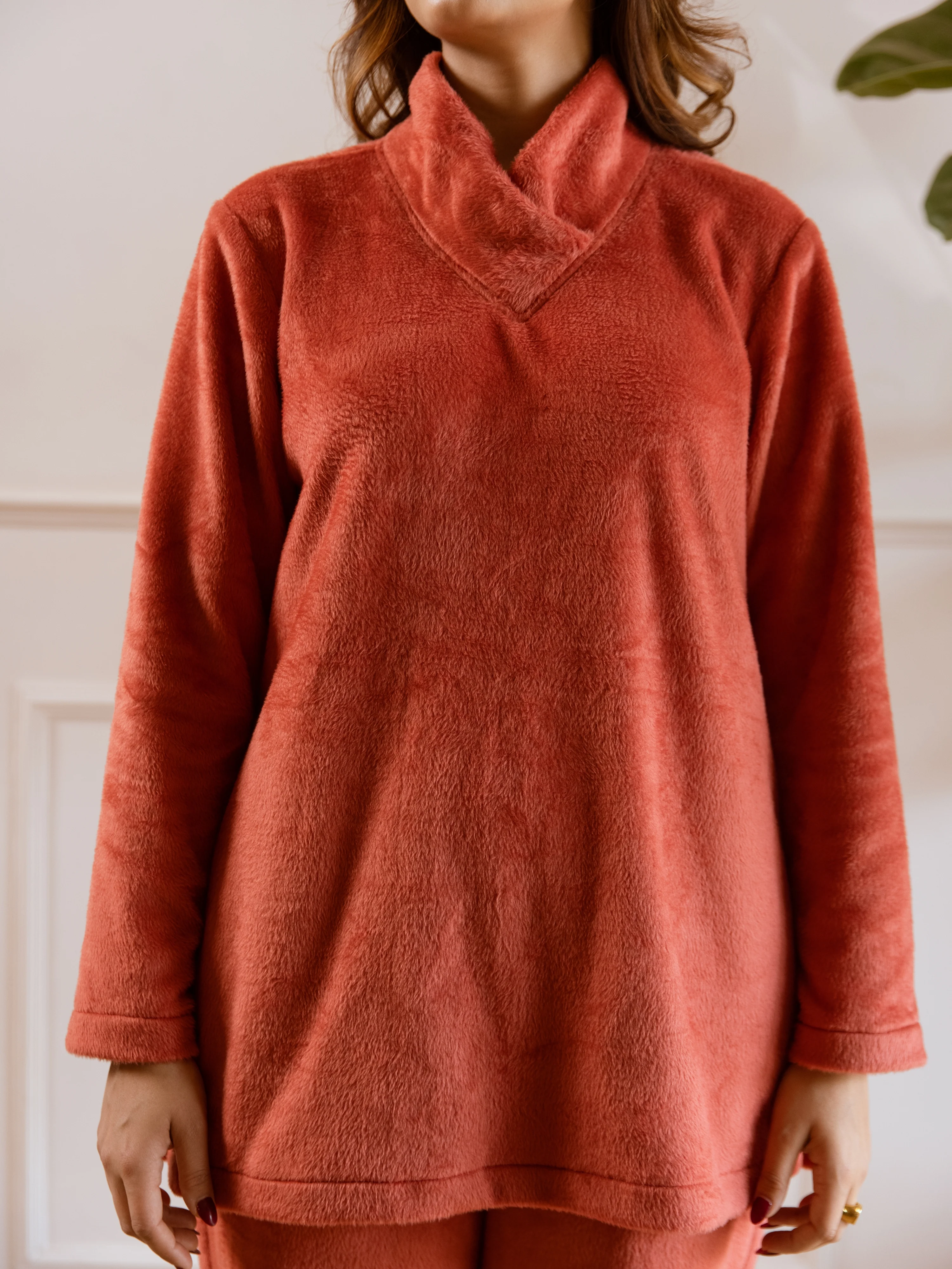 Cross Neck Super Soft Rust Woollen Set - Image 2