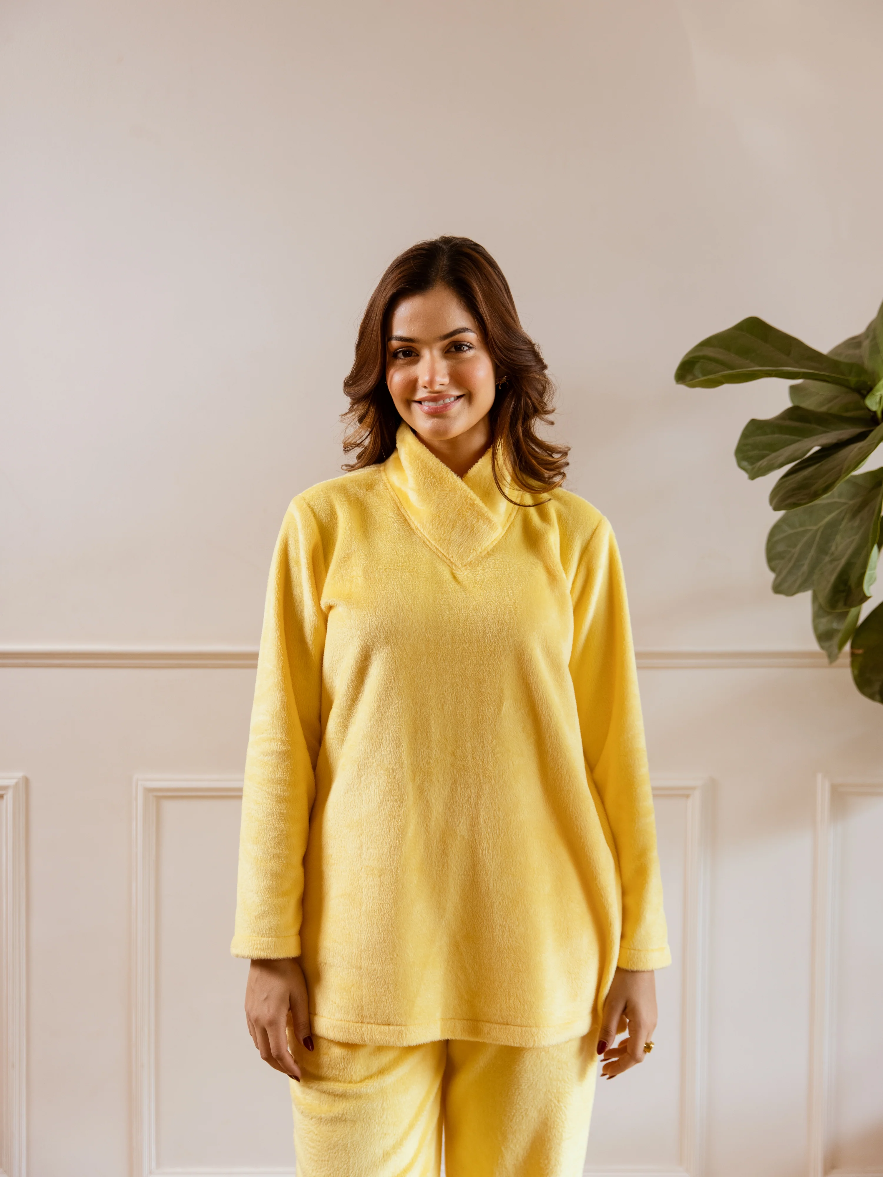 Cross Neck Super Soft Yellow Woollen Set - Image 10