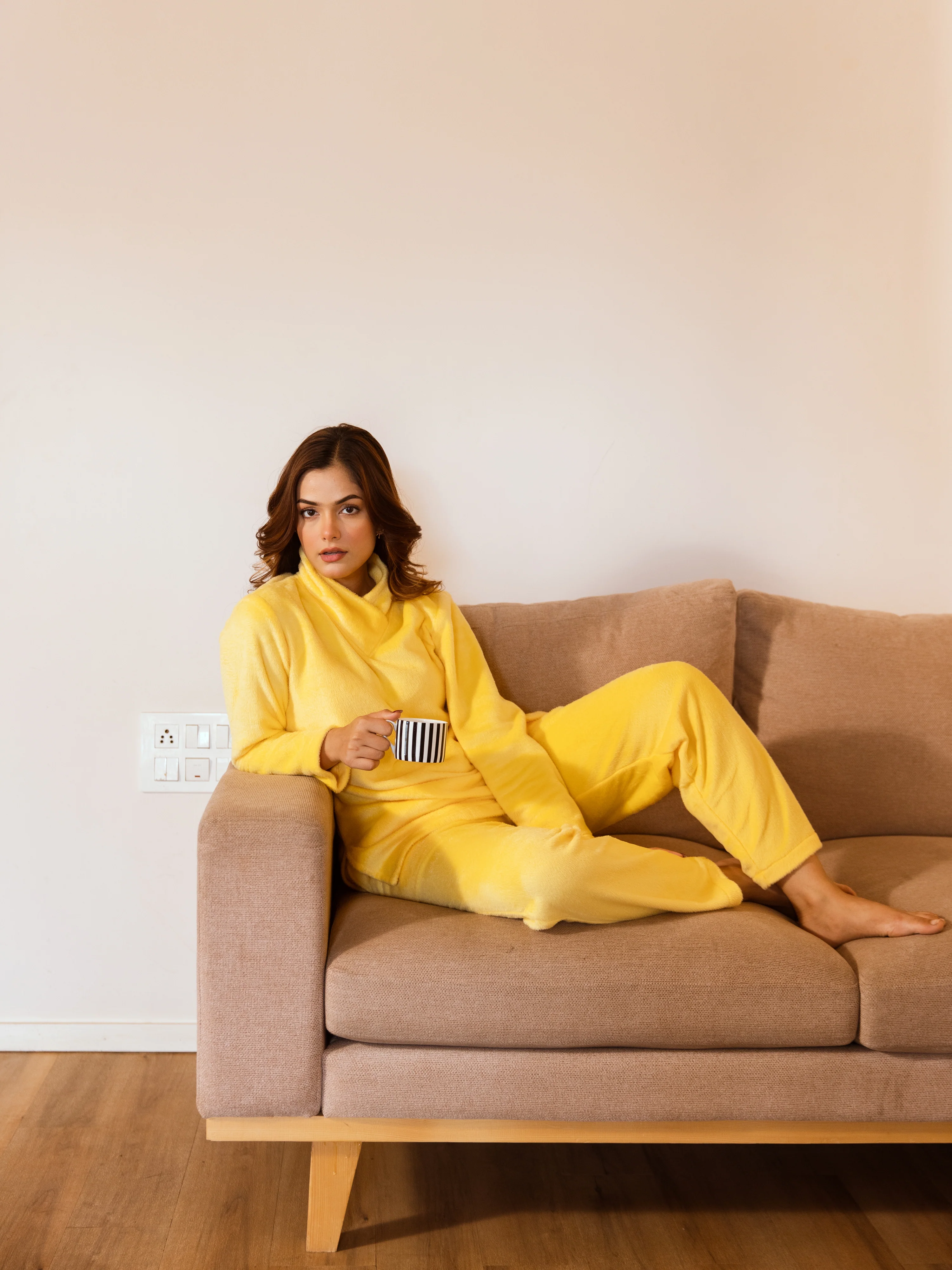 Cross Neck Super Soft Yellow Woollen Set - Image 2