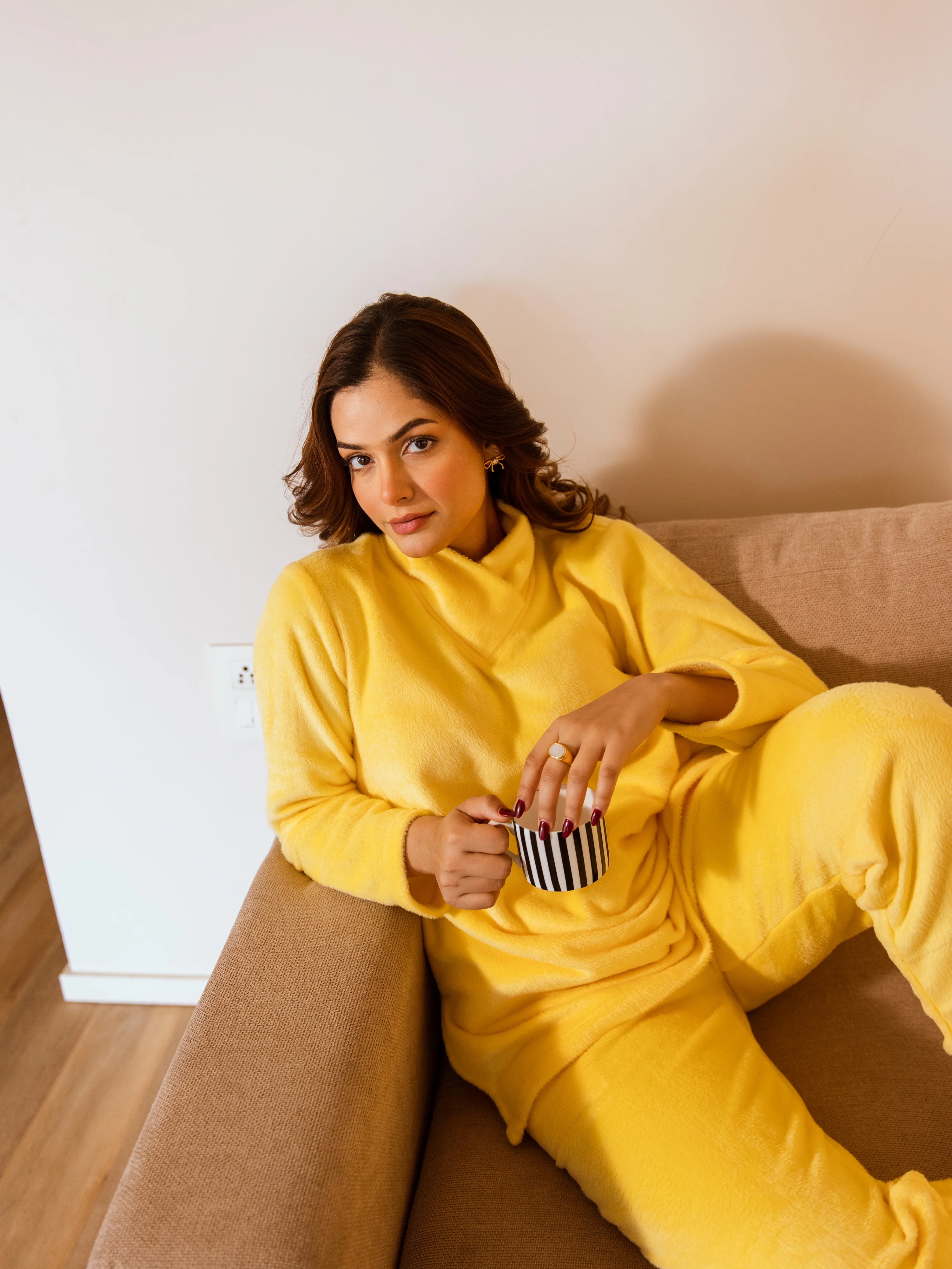 Cross Neck Super Soft Yellow Woollen Set - Image 3