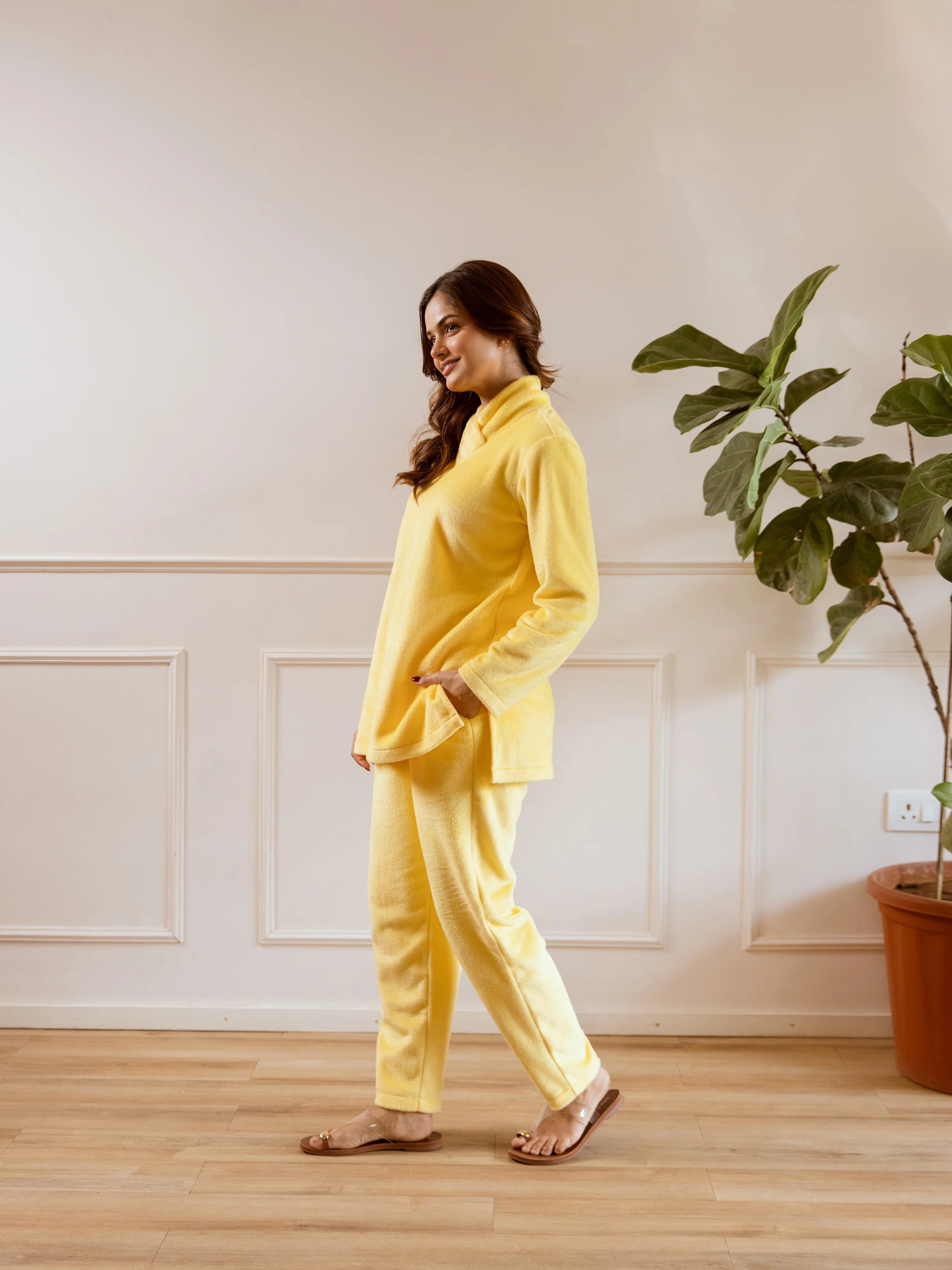 Cross Neck Super Soft Yellow Woollen Set - Image 5