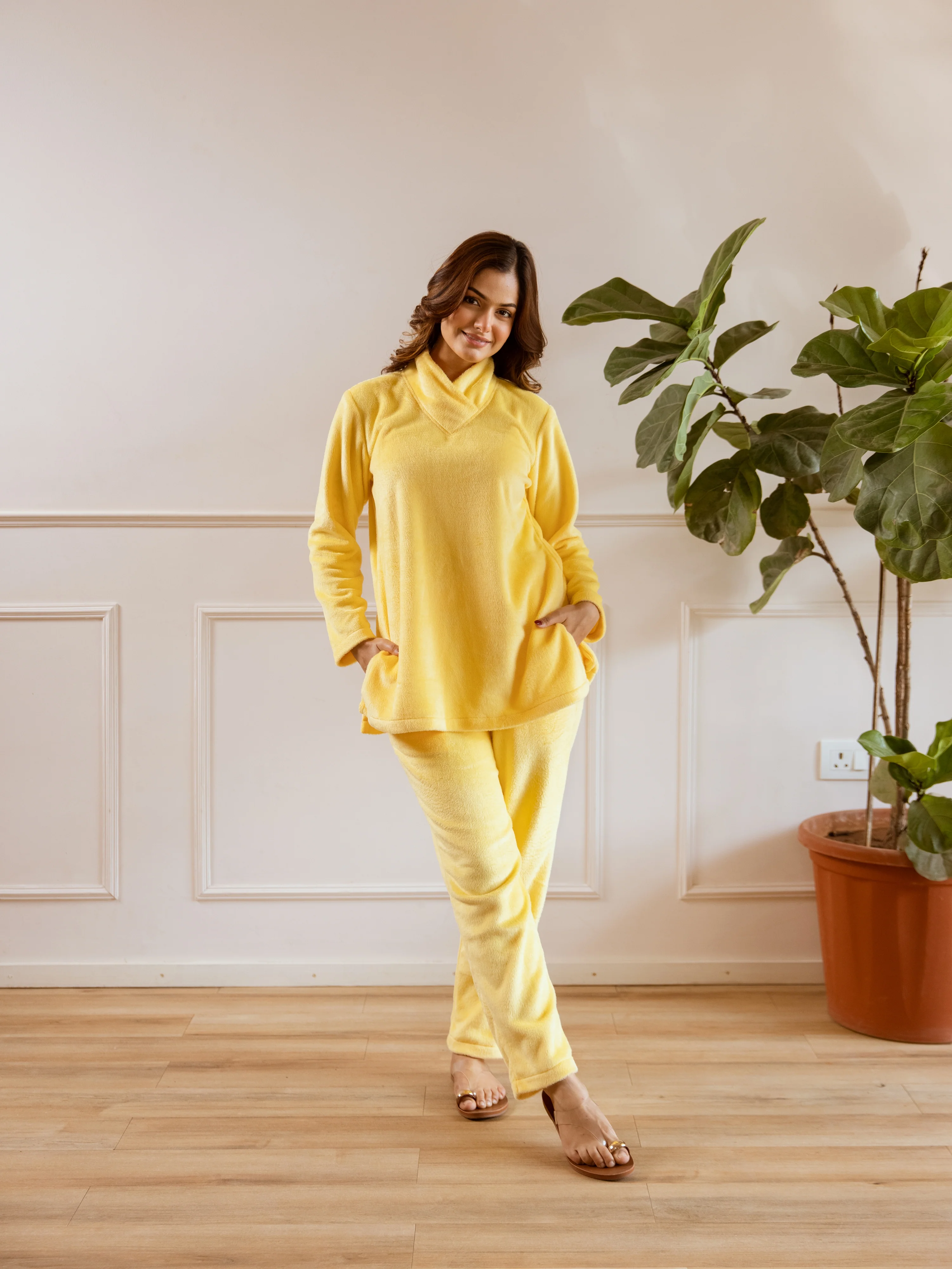 Cross Neck Super Soft Yellow Woollen Set - Image 8