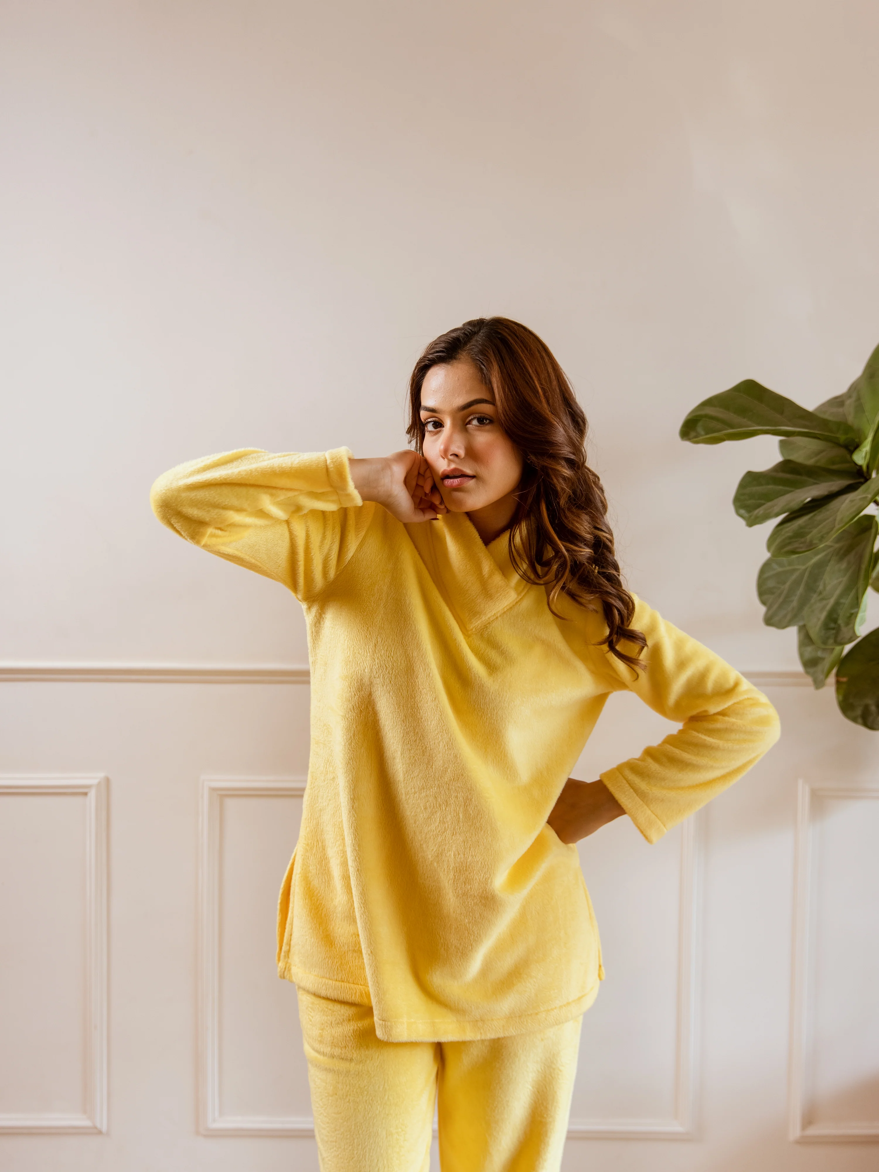 Cross Neck Super Soft Yellow Woollen Set - Image 9