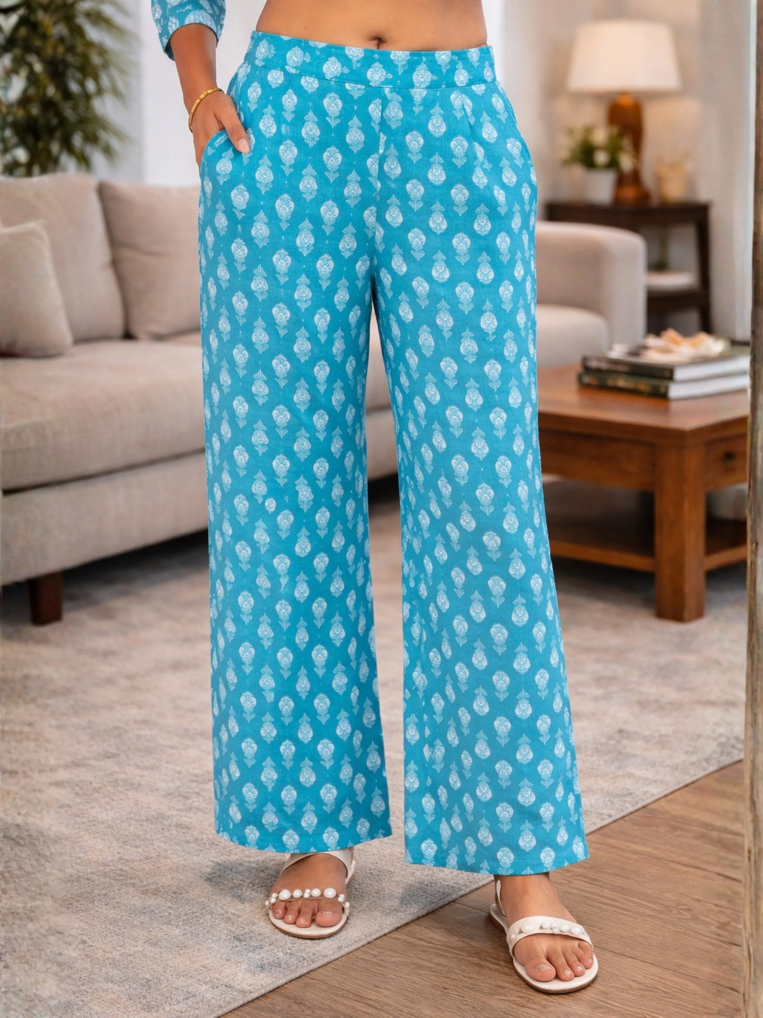 Cyan Pure Cotton Collar Neck Co-ord set - Image 4