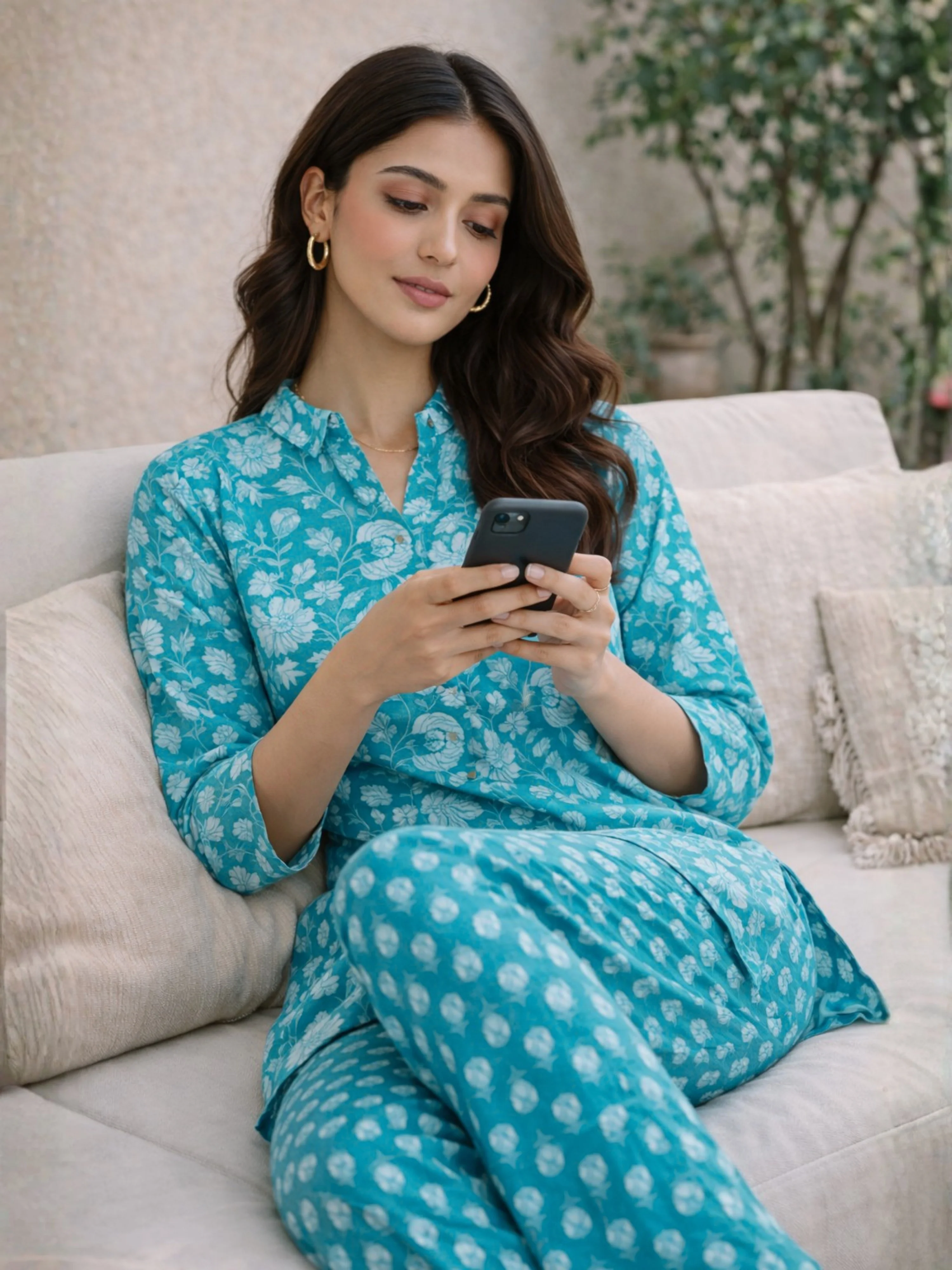 Cyan Pure Cotton Collar Neck Co-ord set - Image 7