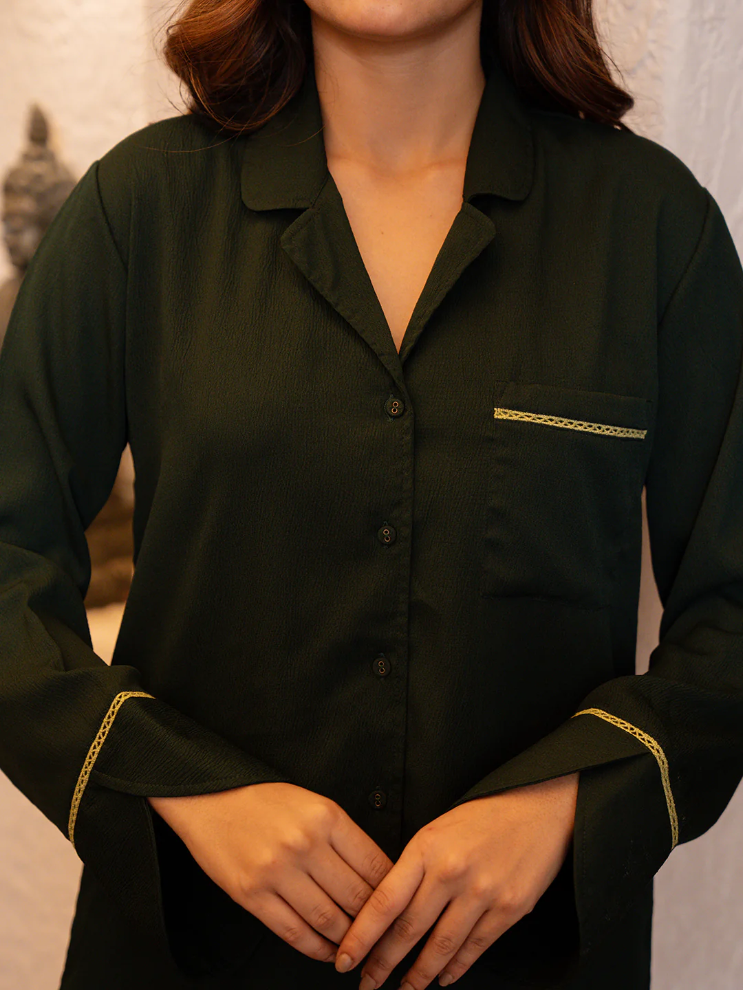 Dark Green Soft Crepe Night Suit - Image 19