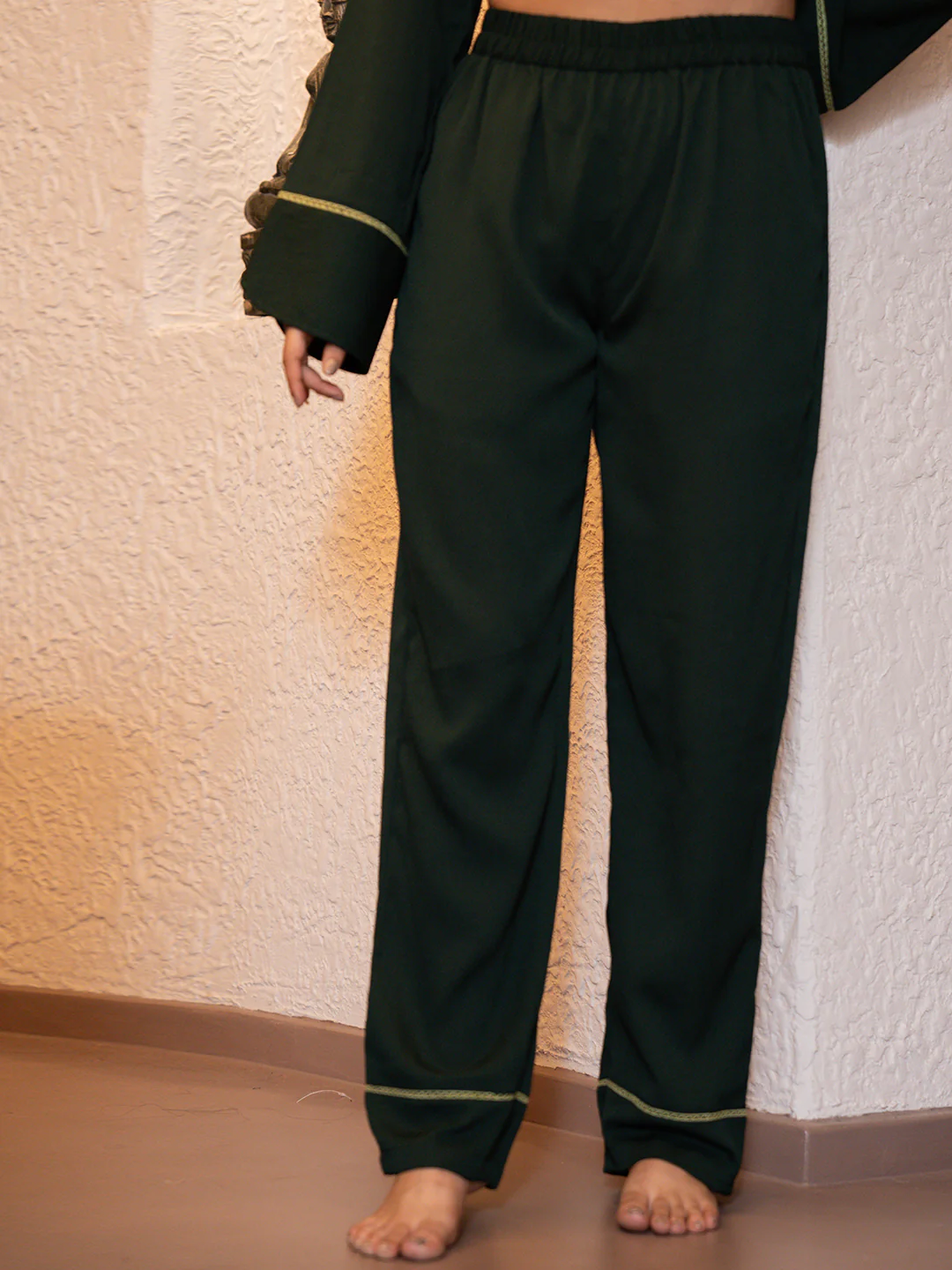 Dark Green Soft Crepe Night Suit - Image 20