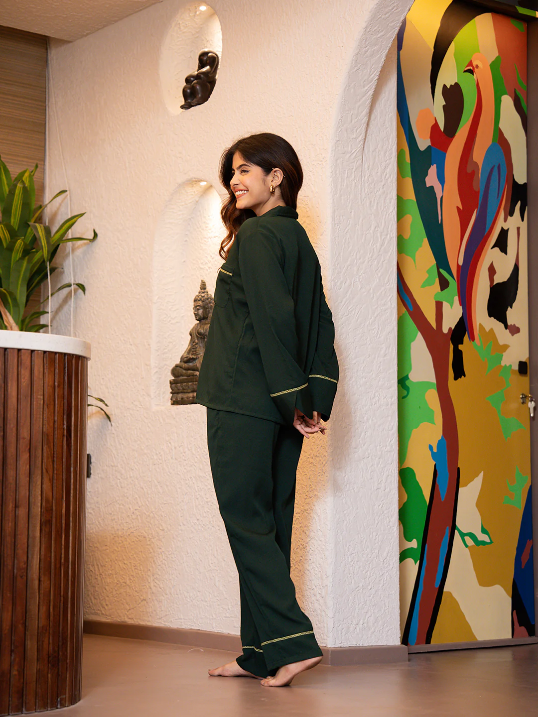 Dark Green Soft Crepe Night Suit - Image 6