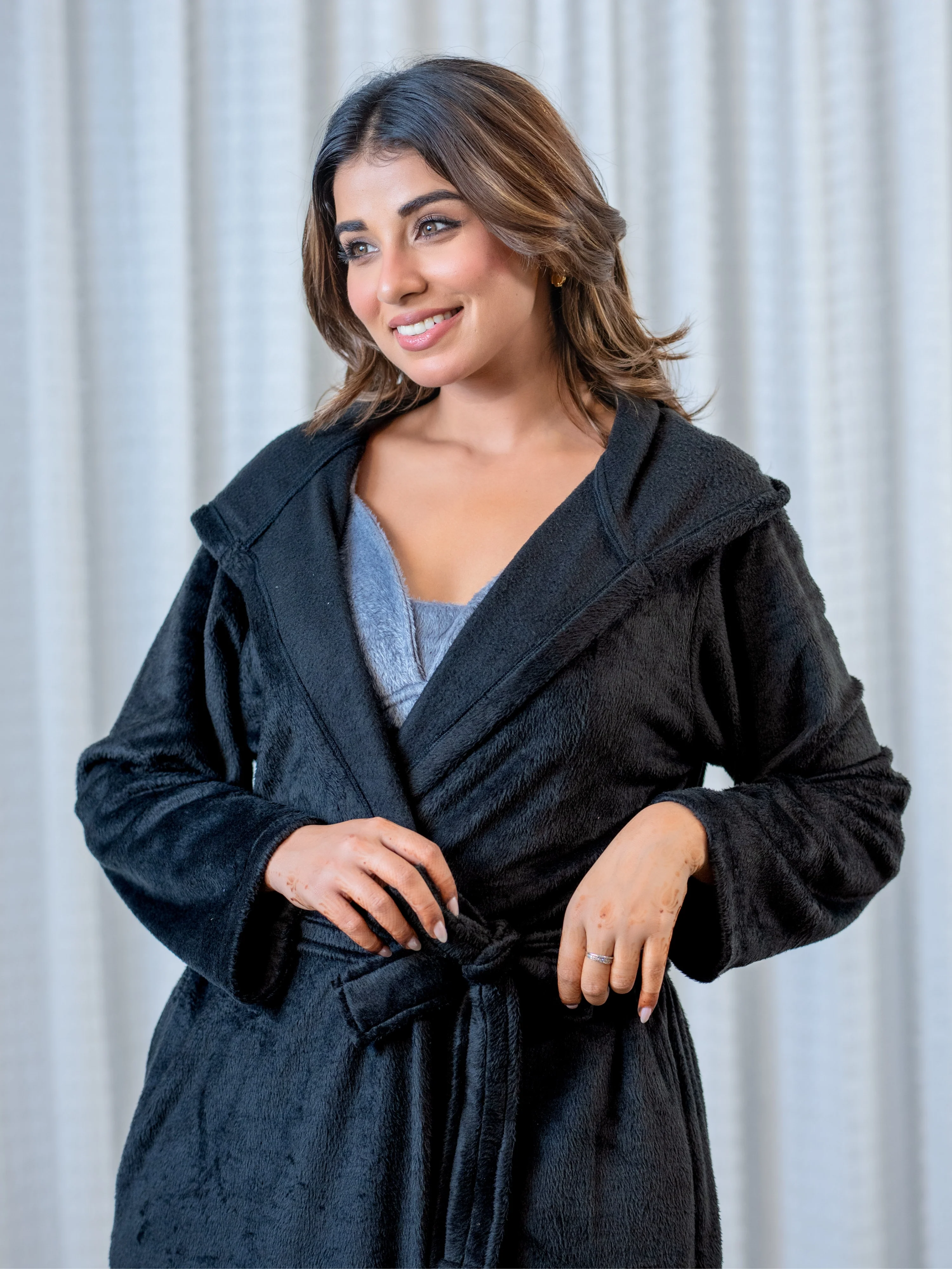 Dark Grey Super Soft Woollen 3 Piece Robe Set - Image 3
