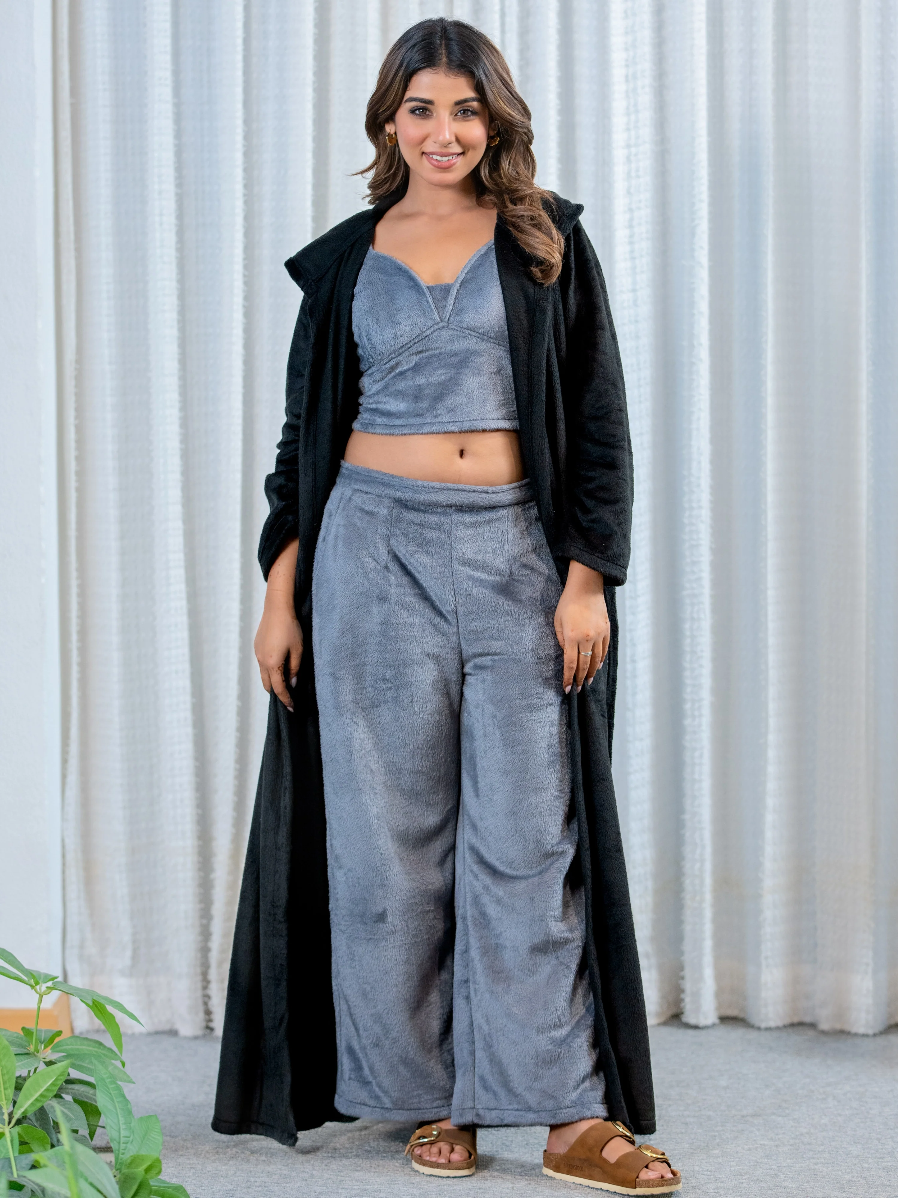 Dark Grey Super Soft Woollen 3 Piece Robe Set - Image 4