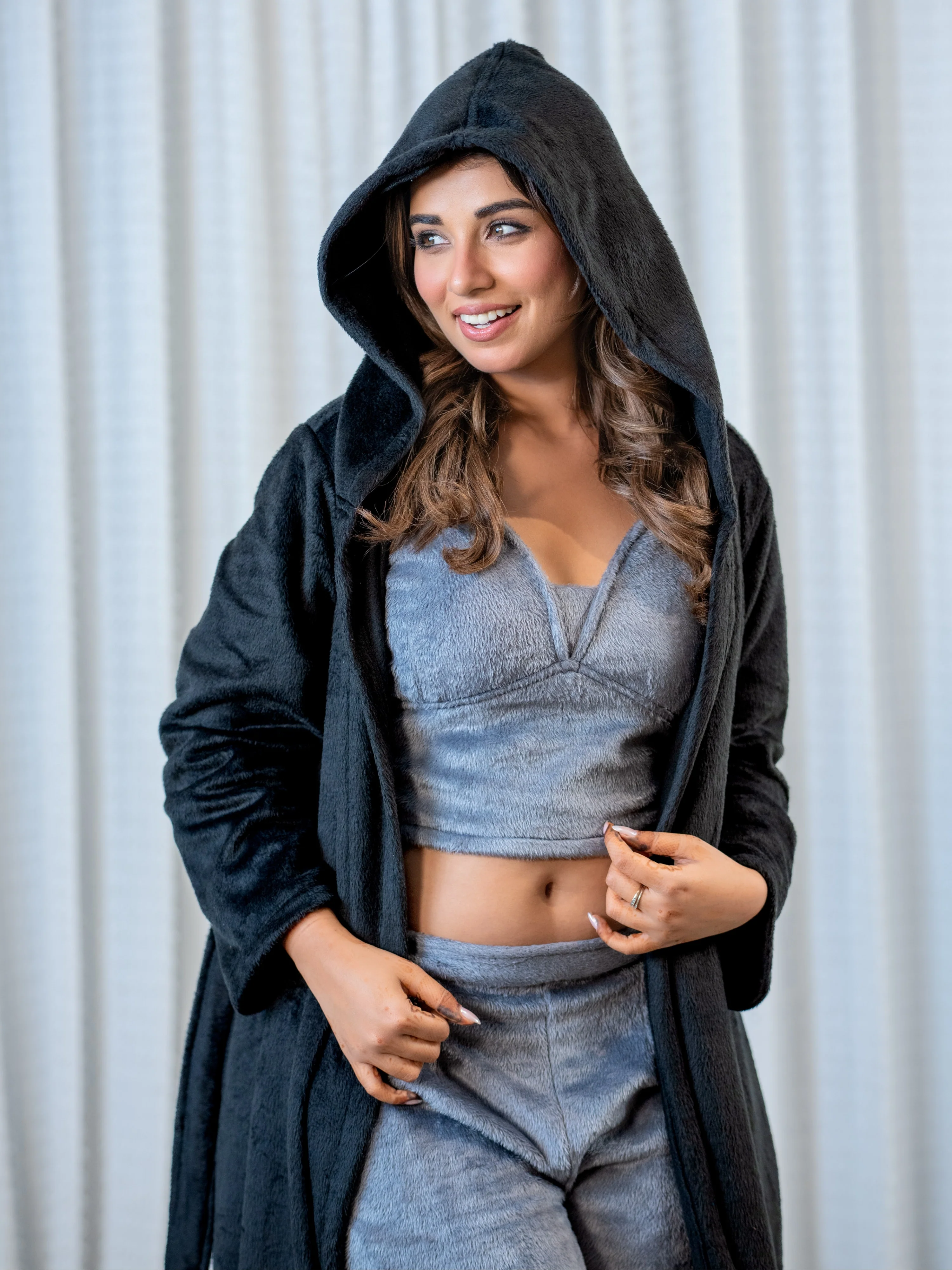 Dark Grey Super Soft Woollen 3 Piece Robe Set - Image 5