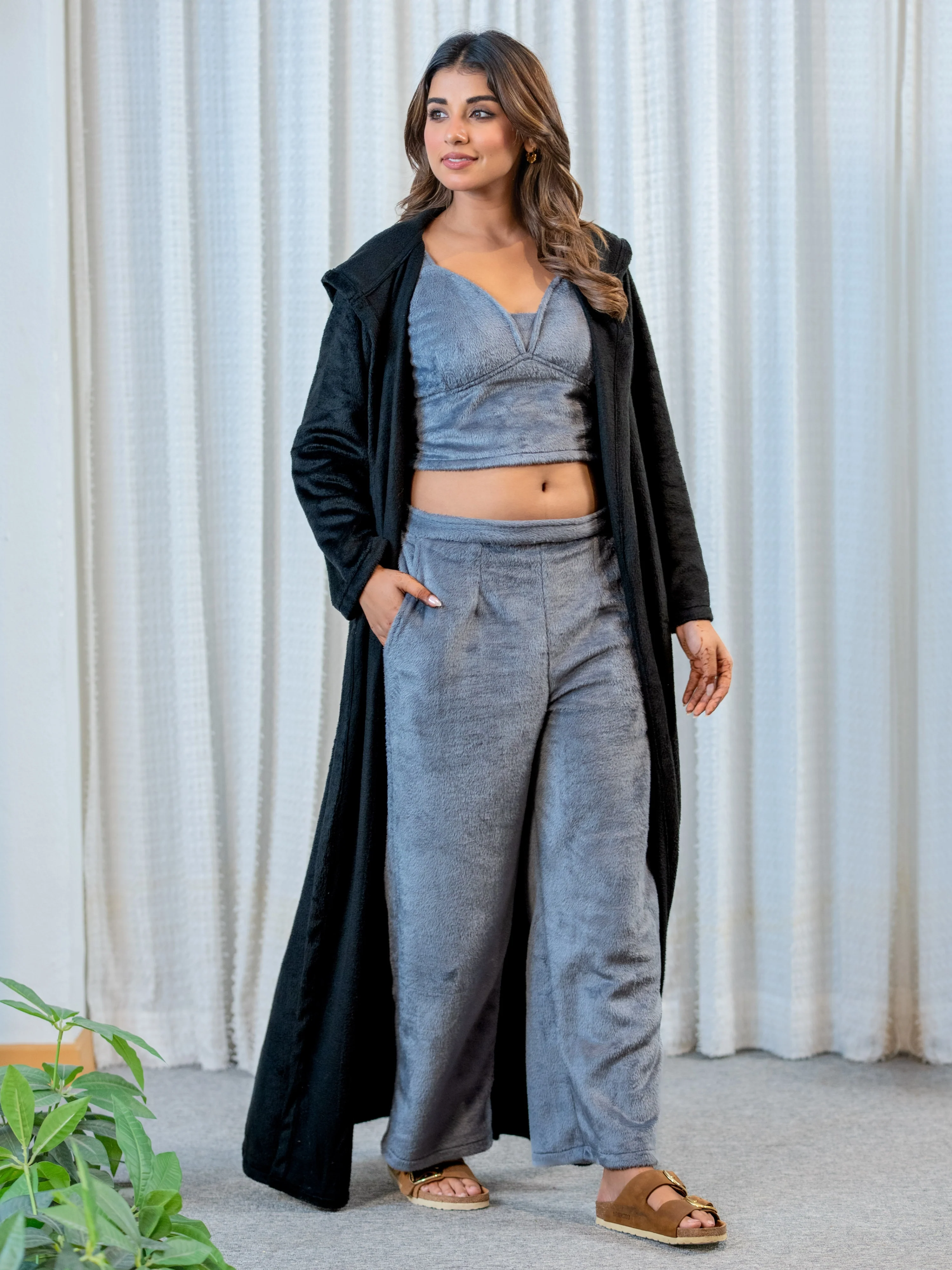 Dark Grey Super Soft Woollen 3 Piece Robe Set - Image 6