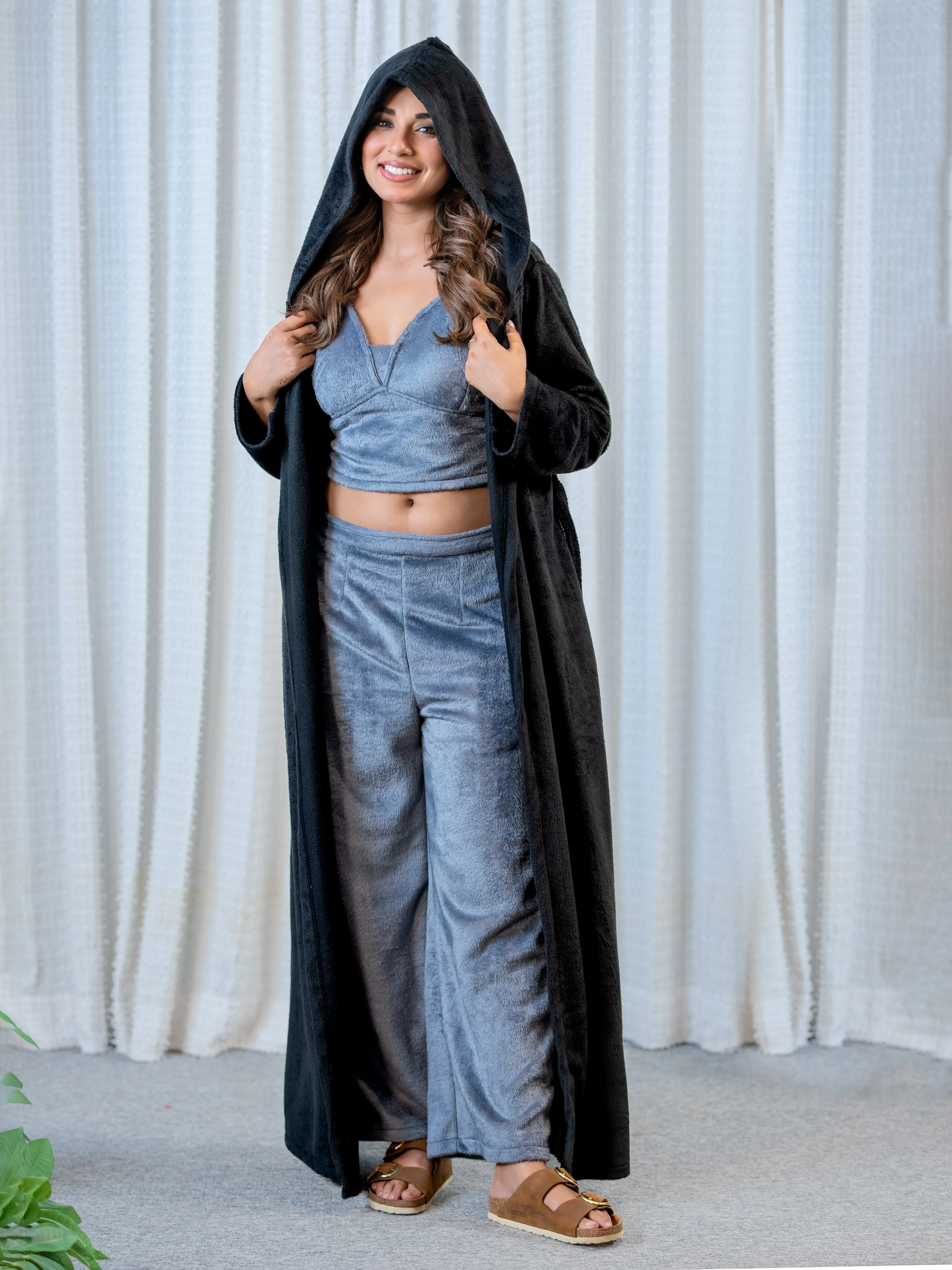 Dark Grey Super Soft Woollen 3 Piece Robe Set - Image 9
