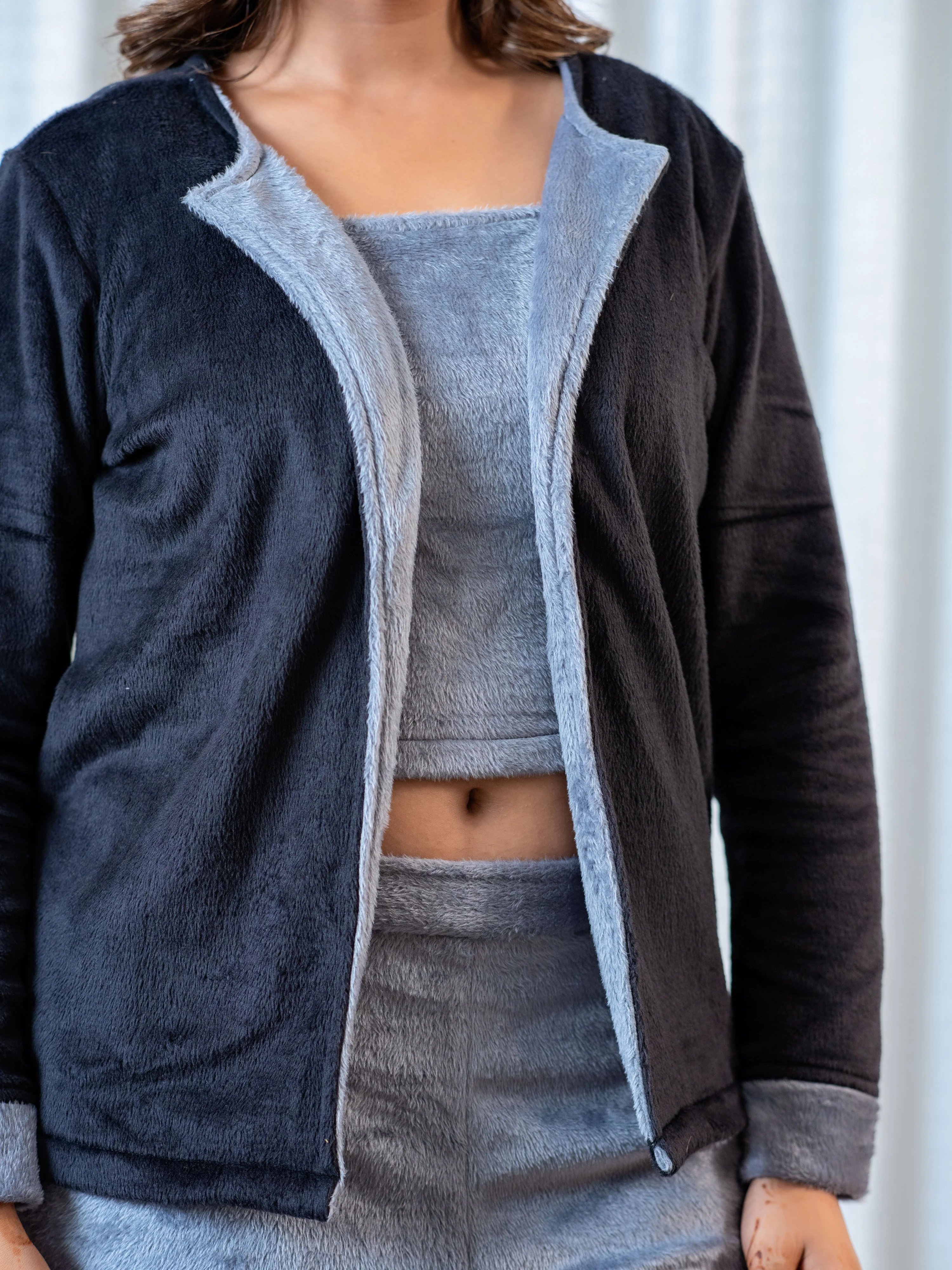Dark Grey Super Soft Woollen Contrast Shrug Set - Image 2