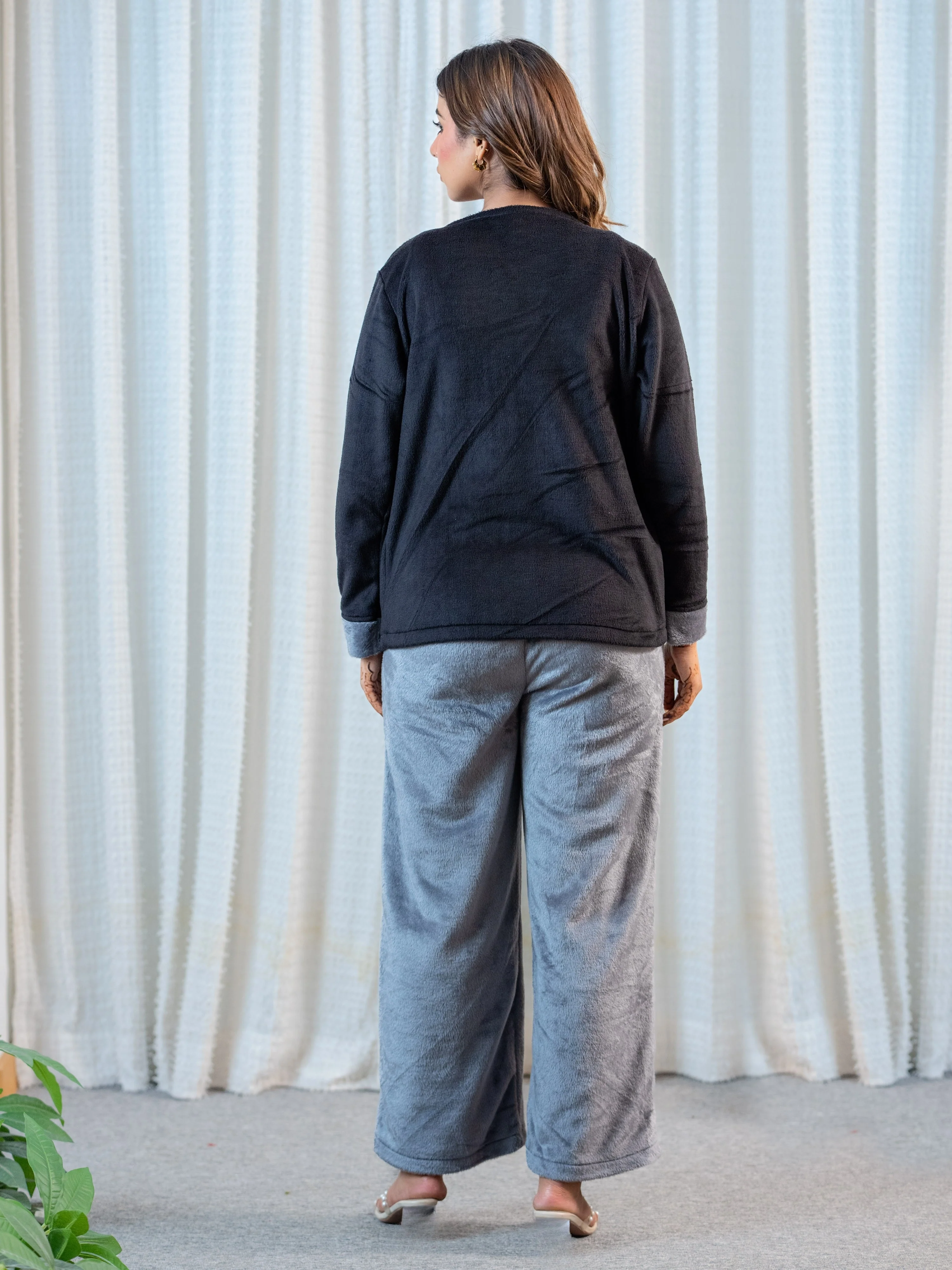 Dark Grey Super Soft Woollen Contrast Shrug Set - Image 7