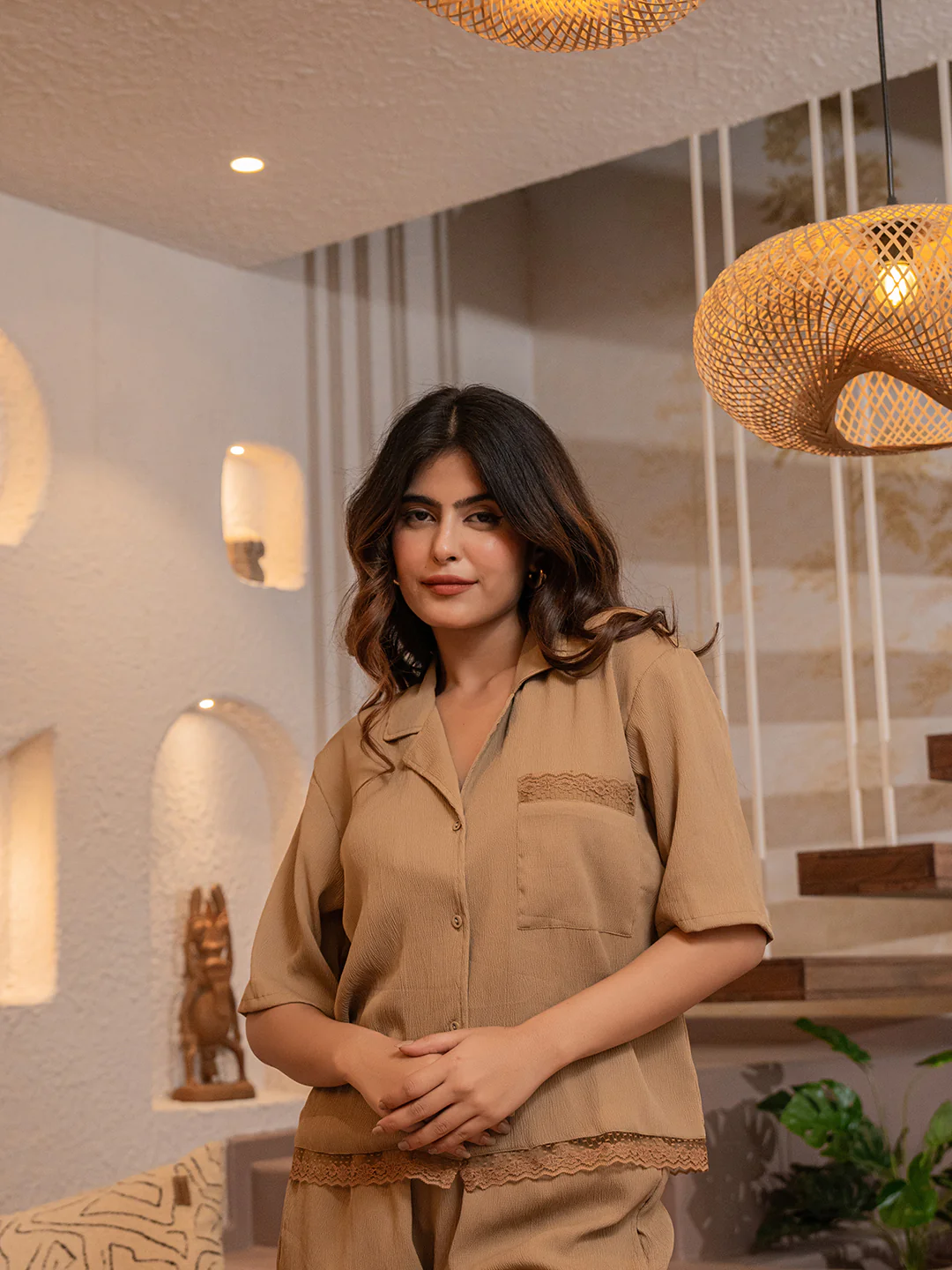 Desert Brown Soft Crepe Shirt and Shorts Night Dress - Image 17