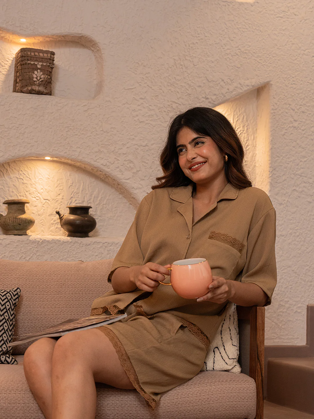 Desert Brown Soft Crepe Shirt and Shorts Night Dress - Image 6
