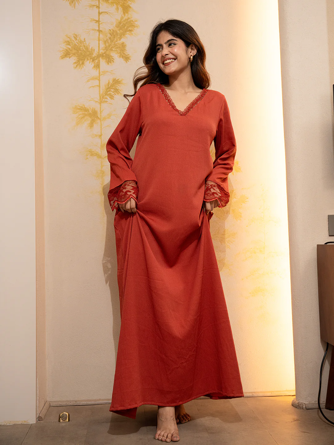 Desert Coral Soft Crepe V-Neck Maxi - Image 15